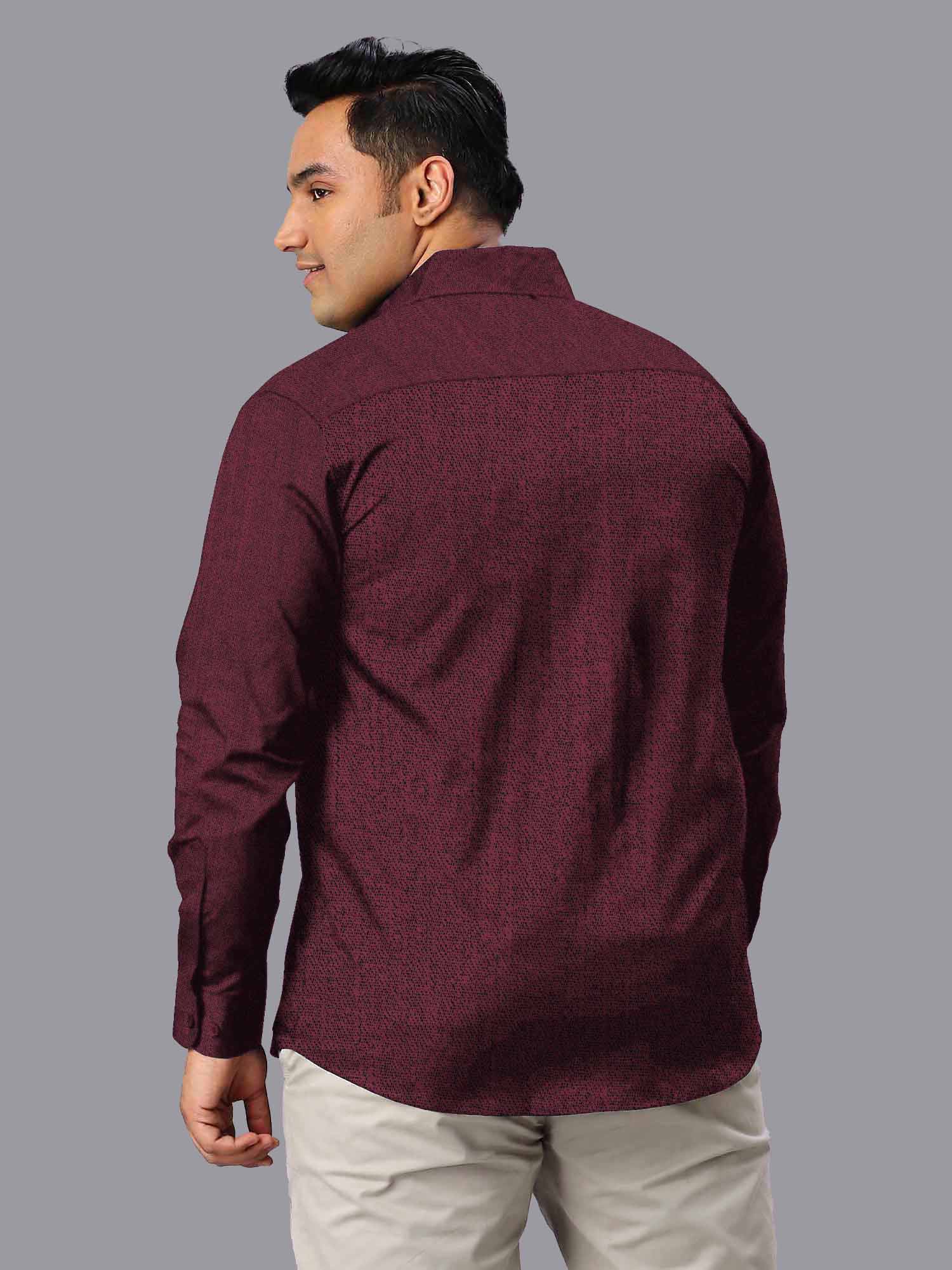 Men's Plus Size Rust Red Texture Cotton Full Sleeve Shirt