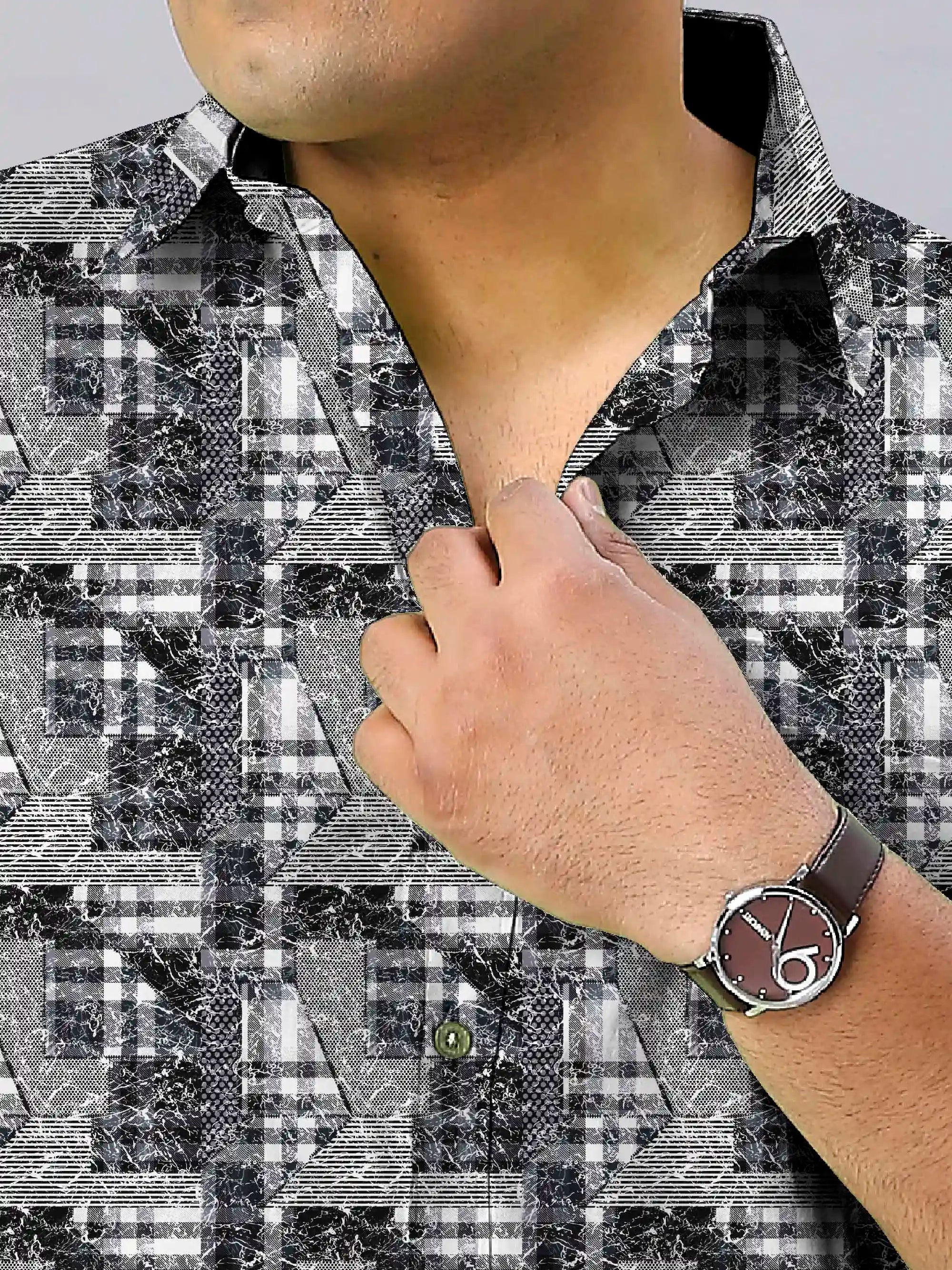 Checks Stripe Men's Plus Size Full Shirt