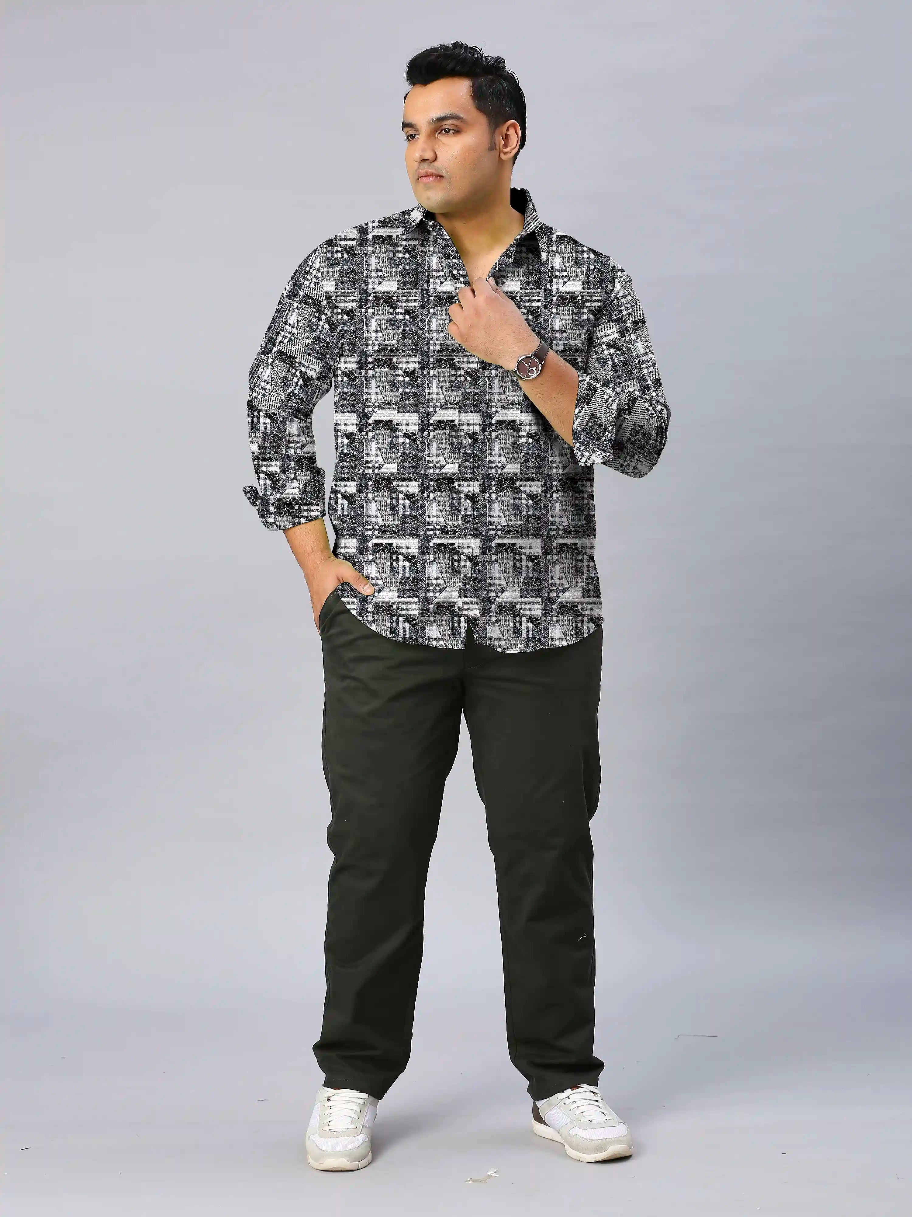 Checks Stripe Men's Plus Size Full Shirt