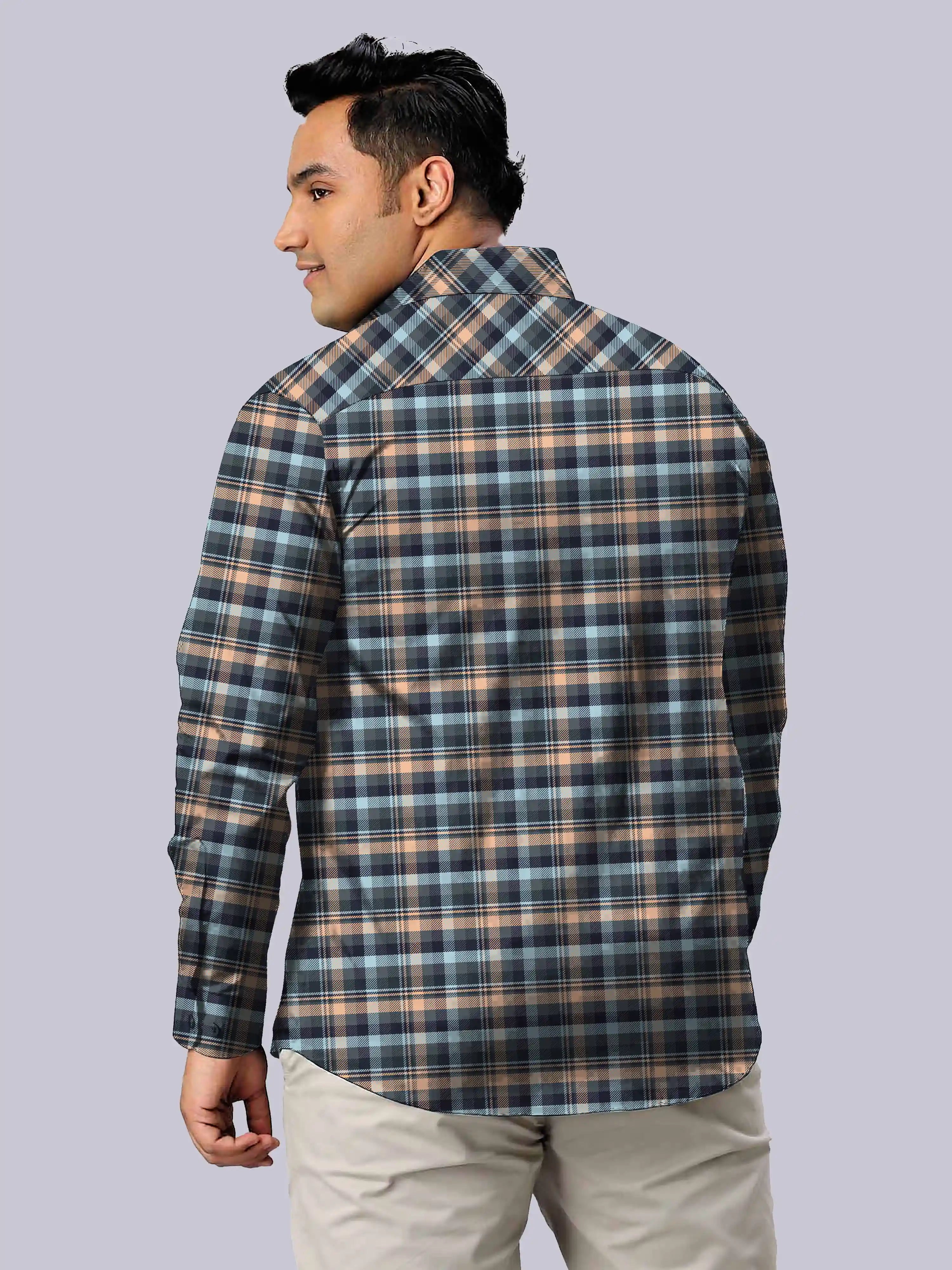 Dark Gray Checks Men's Plus Size Full Shirt