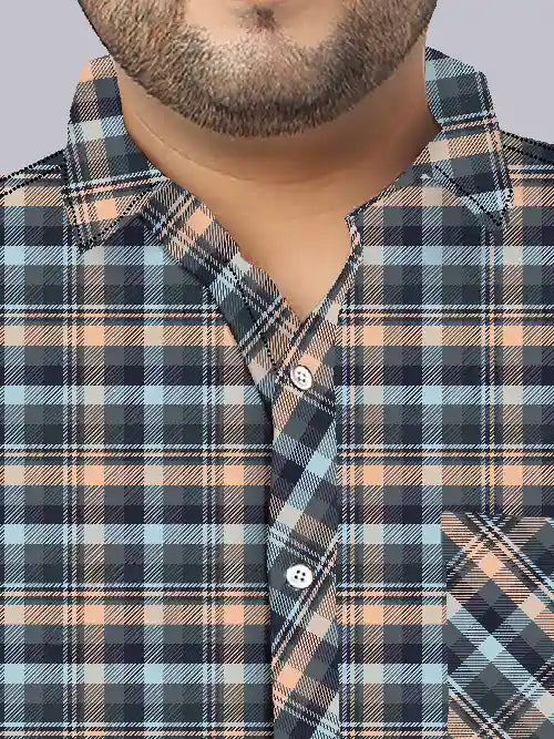 Dark Gray Checks Men's Plus Size Full Shirt
