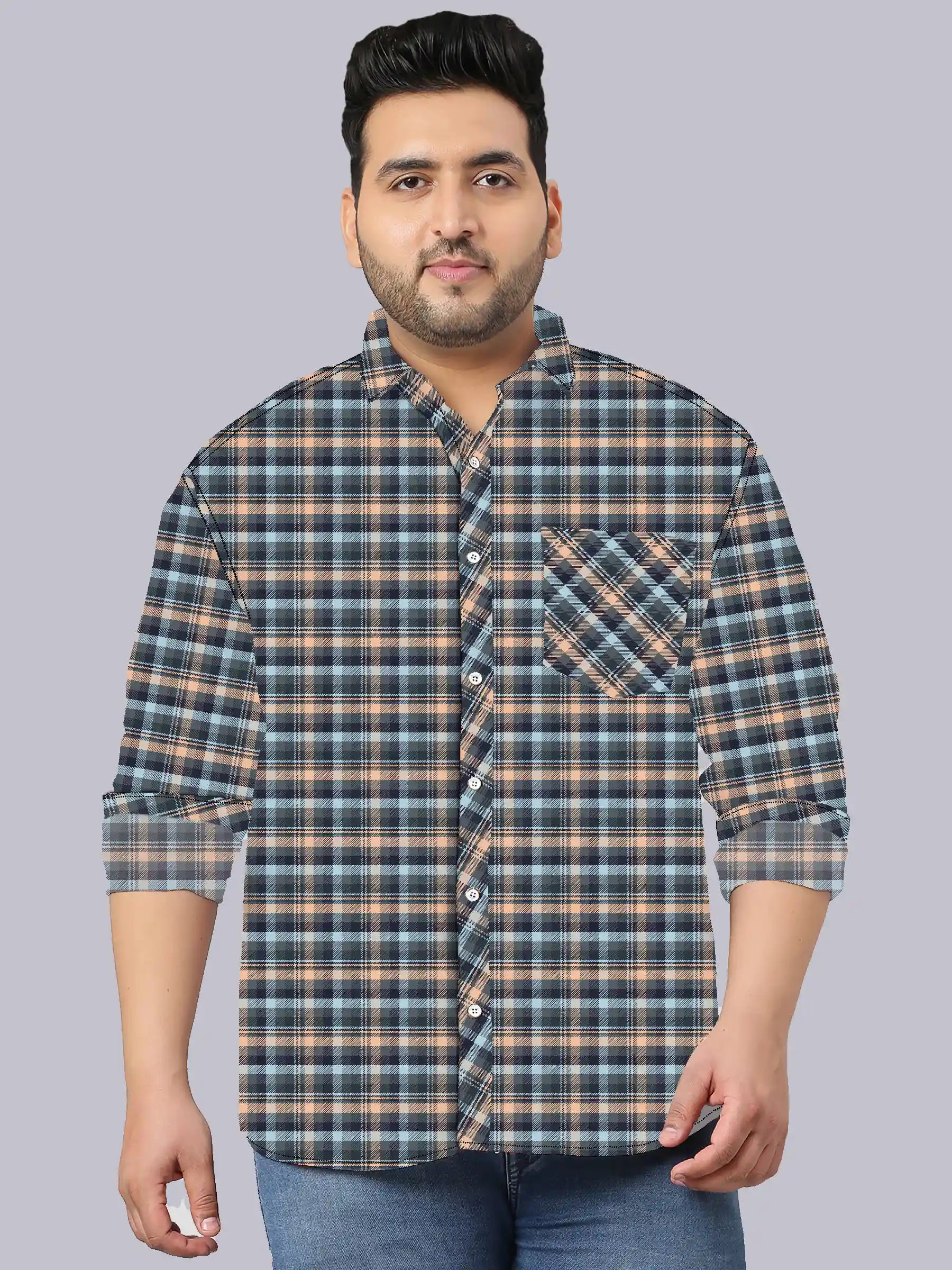 Dark Gray Checks Men's Plus Size Full Shirt