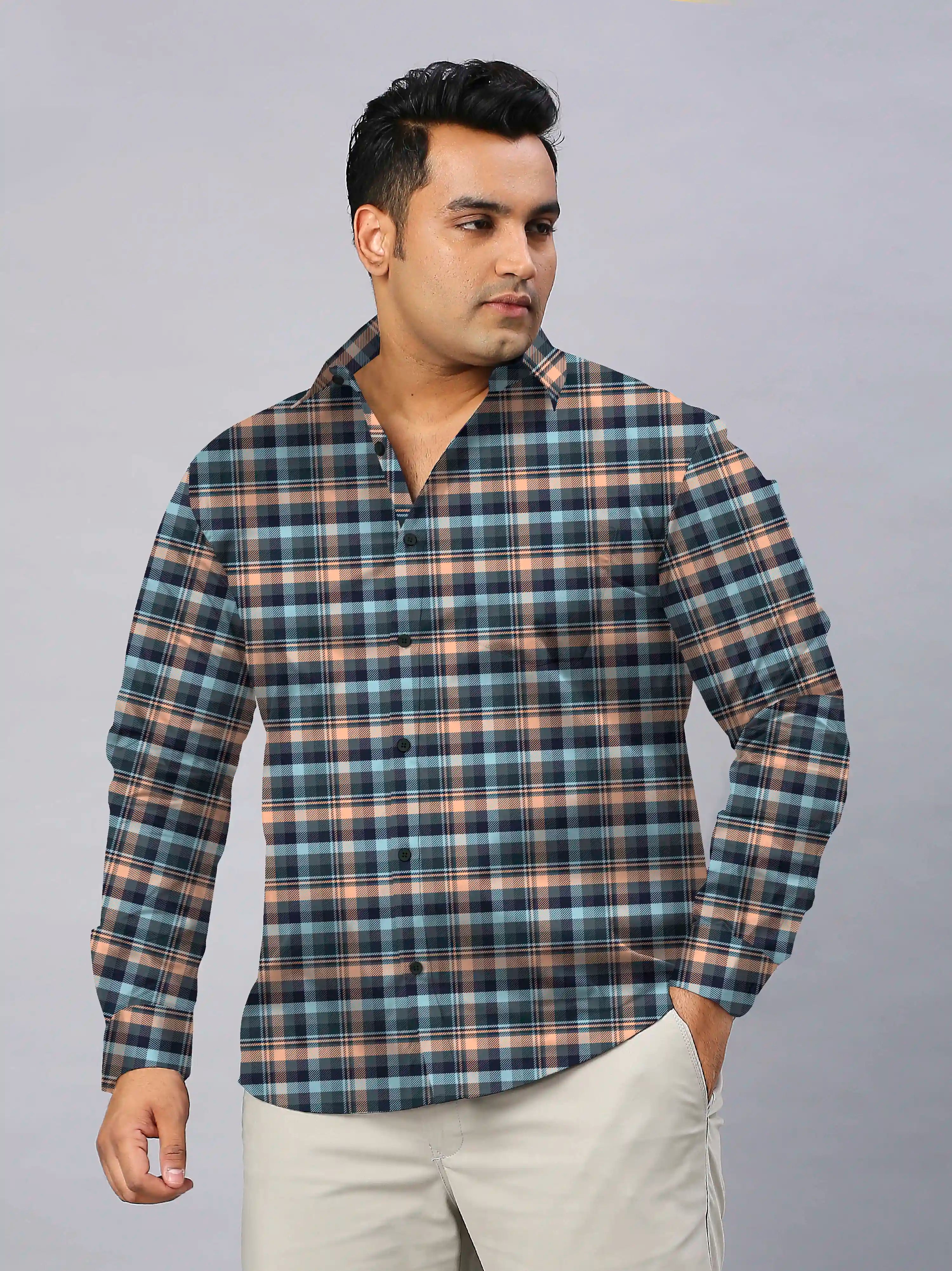 Dark Gray Checks Men's Plus Size Full Shirt