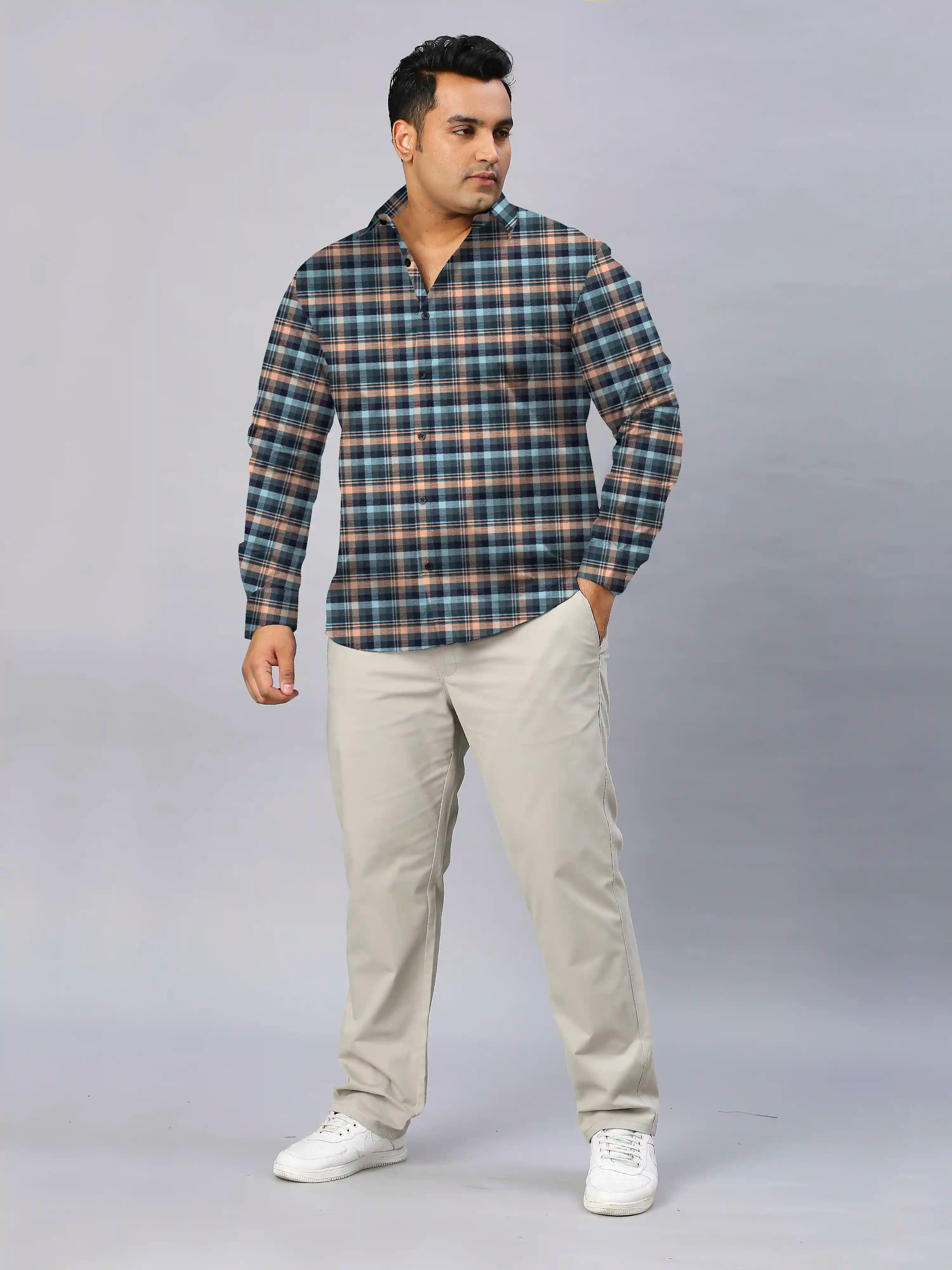 Dark Gray Checks Men's Plus Size Full Shirt