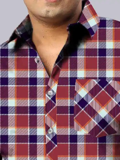 Dark Red Checks Men's Plus Size Full Shirt