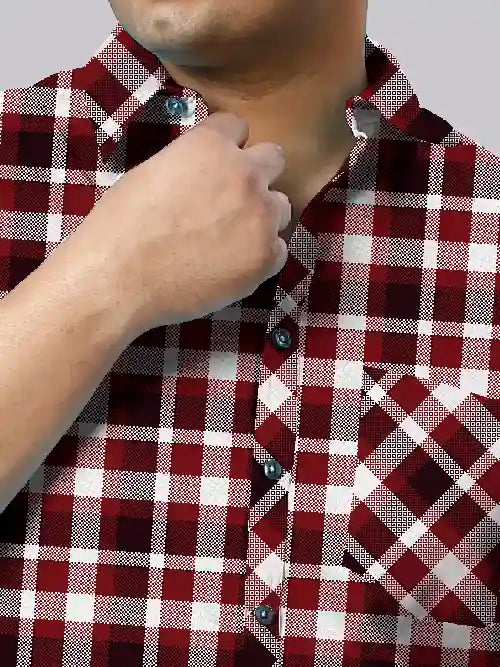 Geometric Checks Men's Plus Size Full Shirt