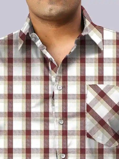 Light Yellow Checks Men's Plus Size Full Shirt