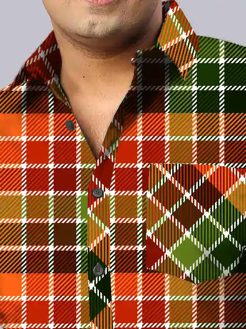 Multicolor Square Checks Men's Plus Size Full Shirt