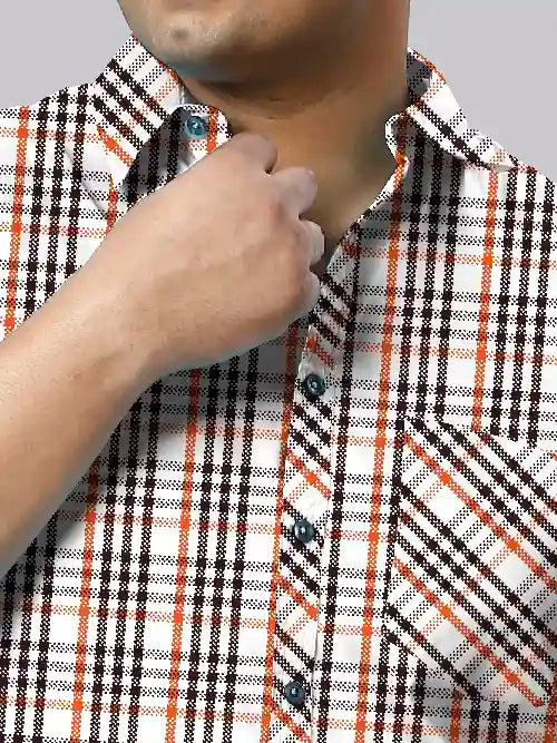 Orange and Black Checks Men's Plus Size Full Shirt