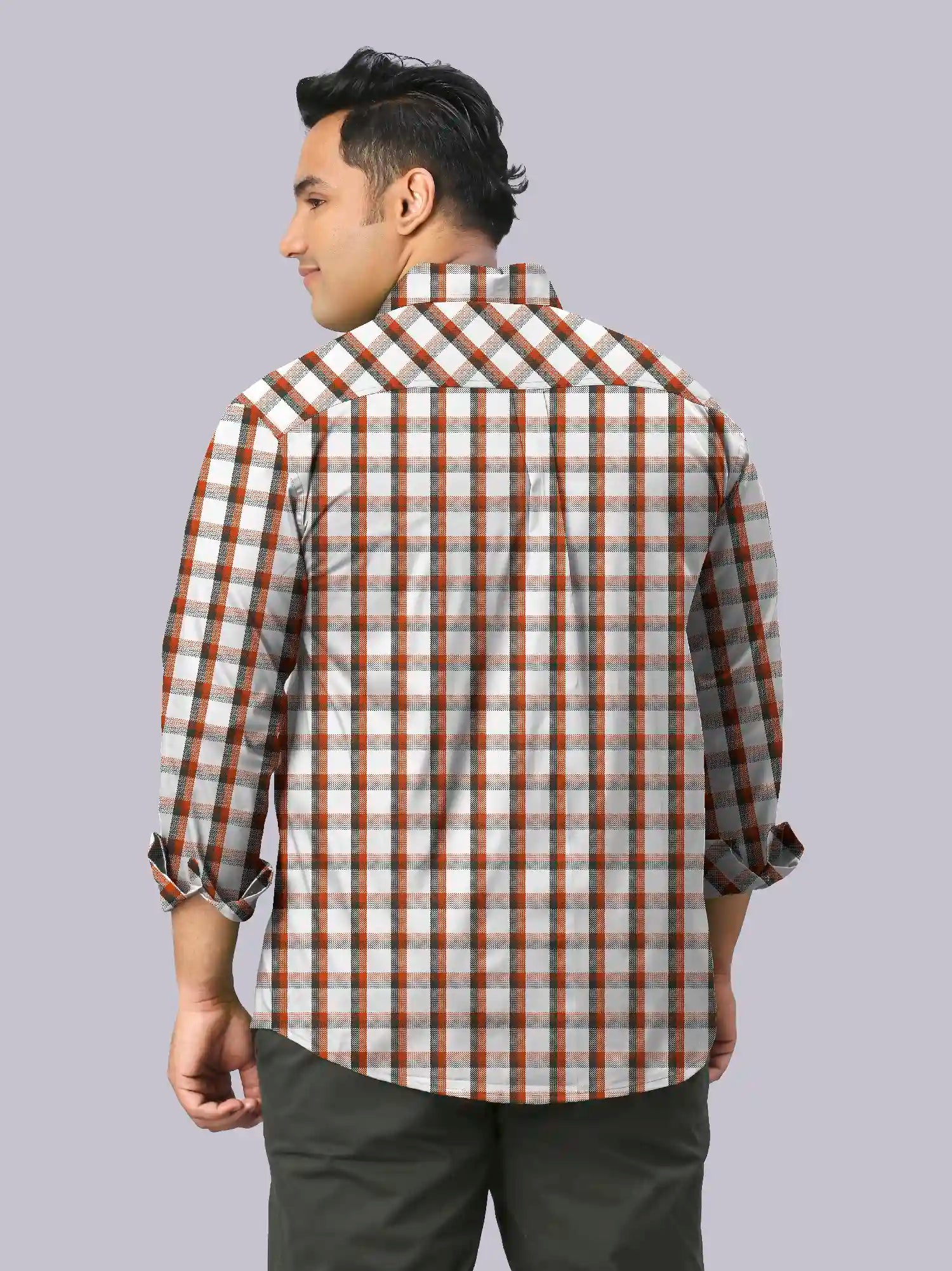 Orange Big Checks Men's Plus Size Full Shirt