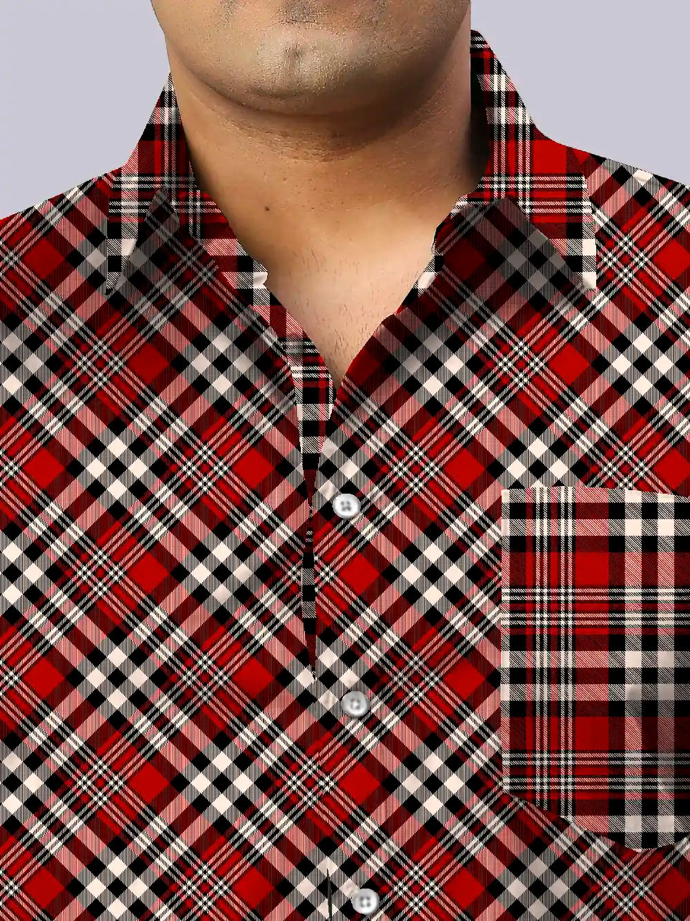 Red and Beige Checks Men's Plus Size Full Shirt