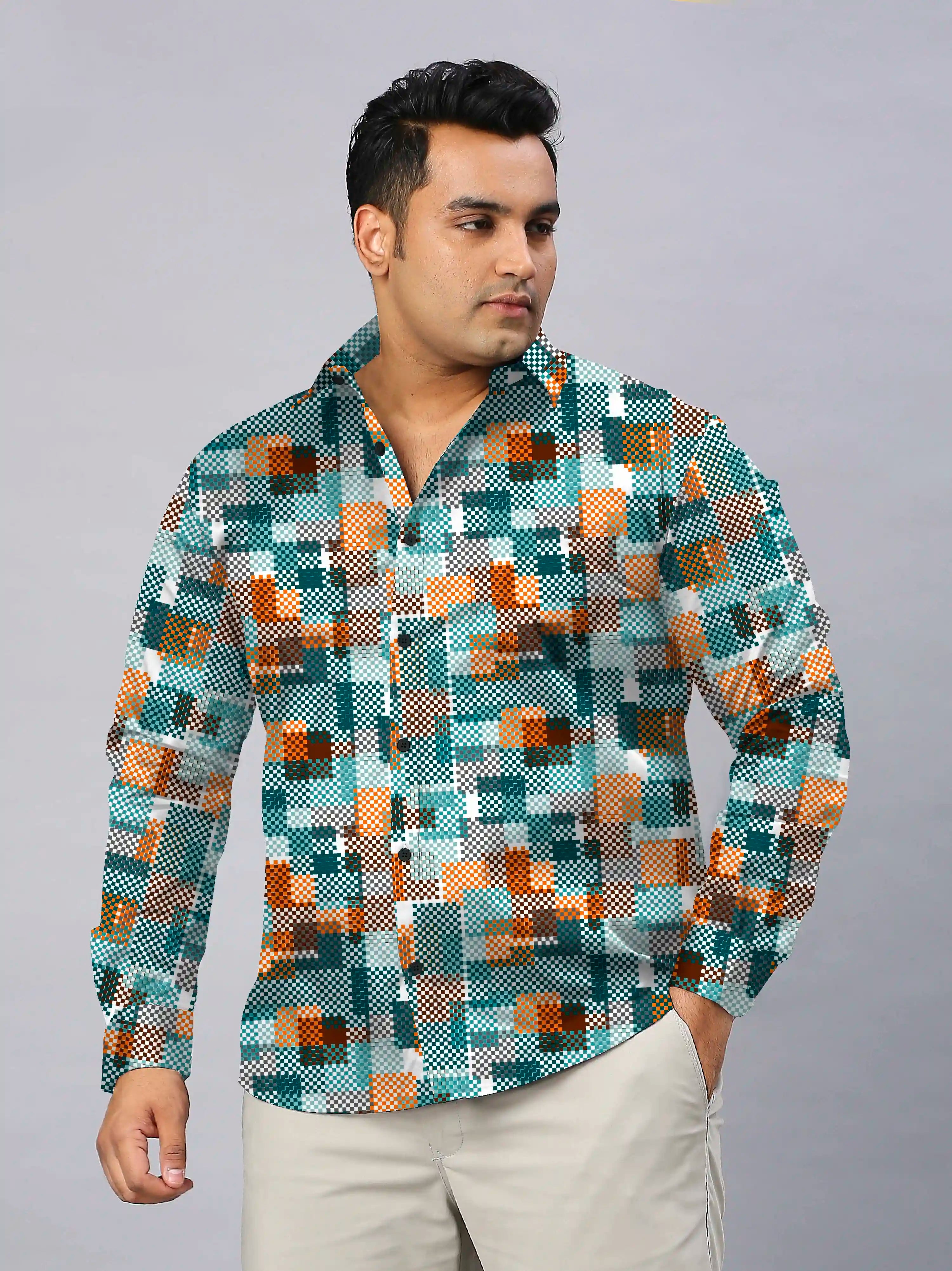 Texture Yellow Checks Men's Plus Size Full Sleeve Shirt