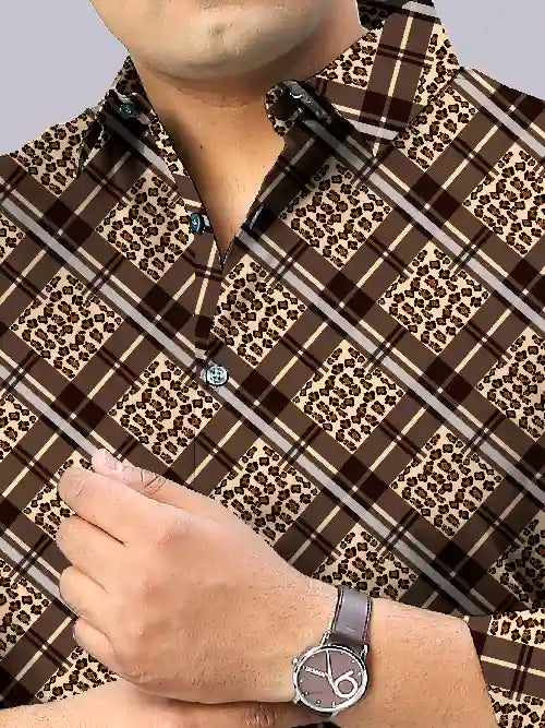 Tiger Skin Checks Men's Plus Size Full Sleeve Shirt