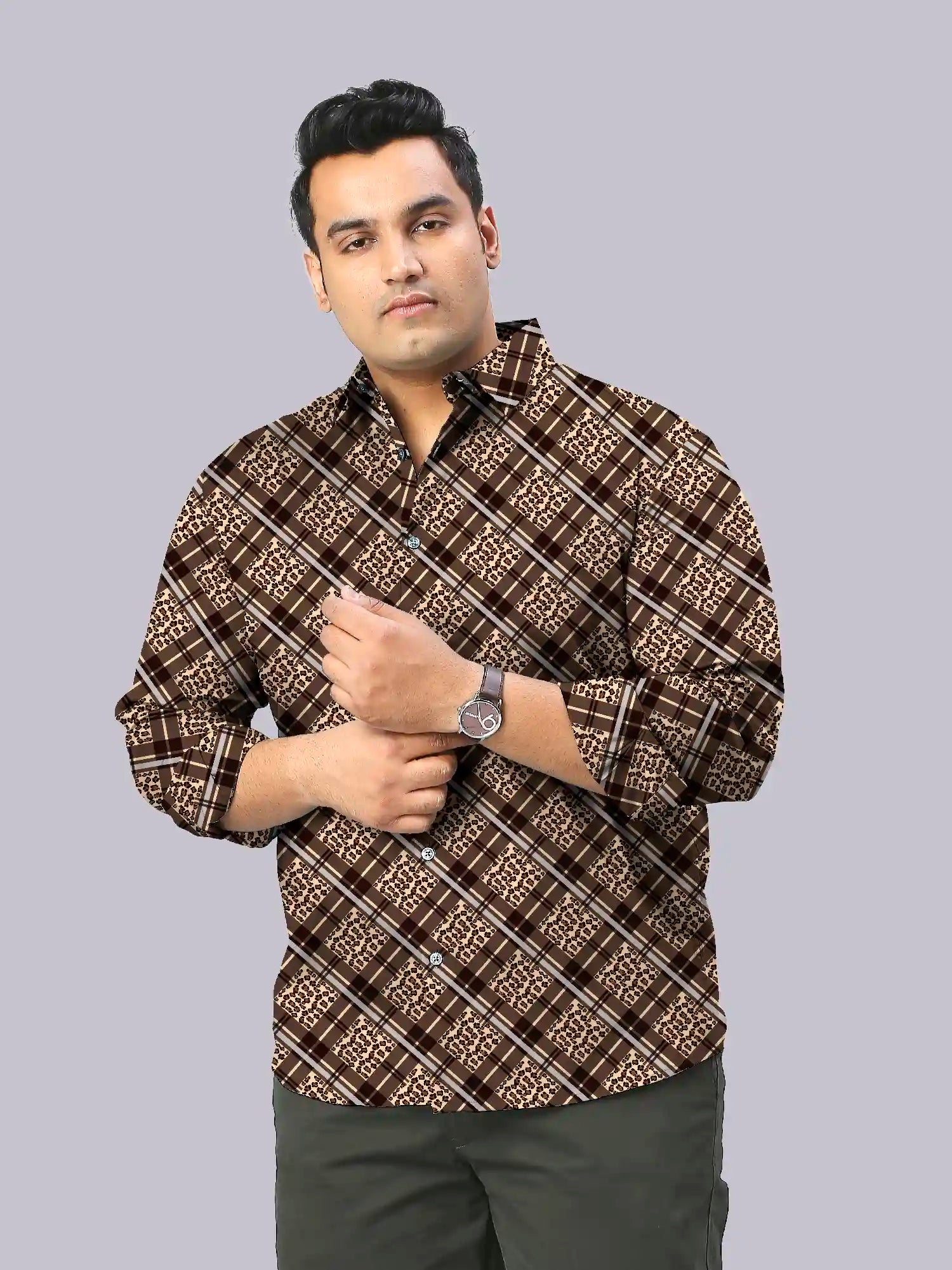 Tiger Skin Checks Men's Plus Size Full Sleeve Shirt