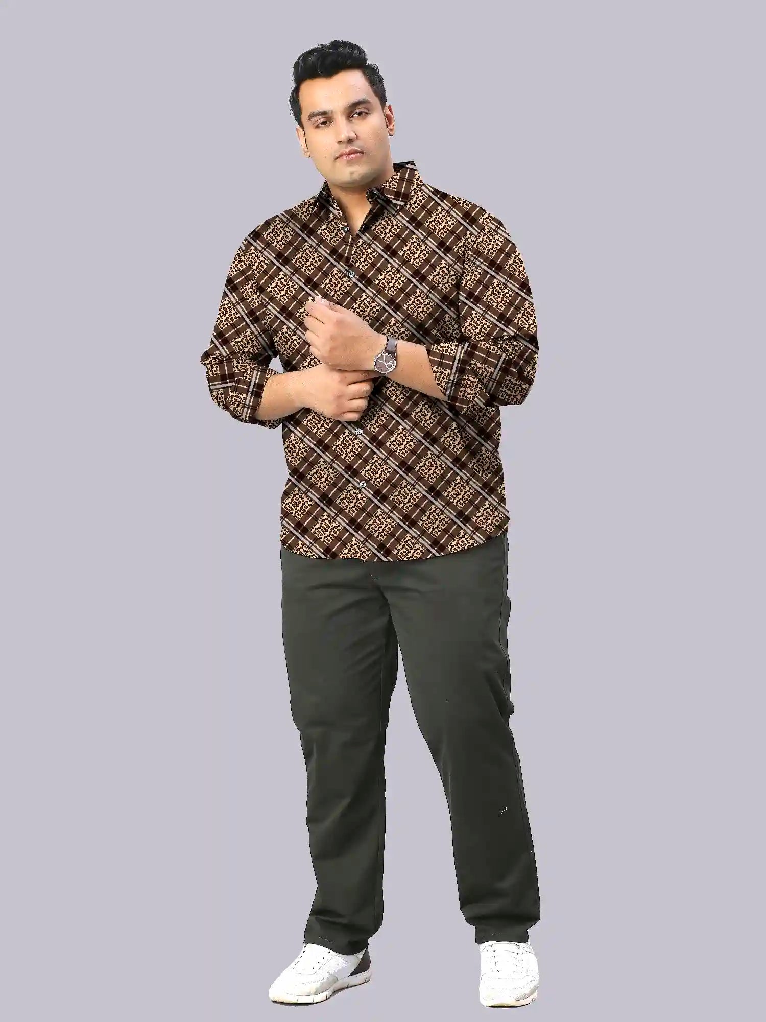 Tiger Skin Checks Men's Plus Size Full Sleeve Shirt