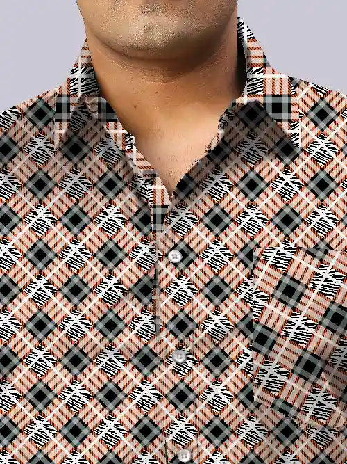 Zebra Skin Checks Men's Plus Size Full Sleeve Shirt