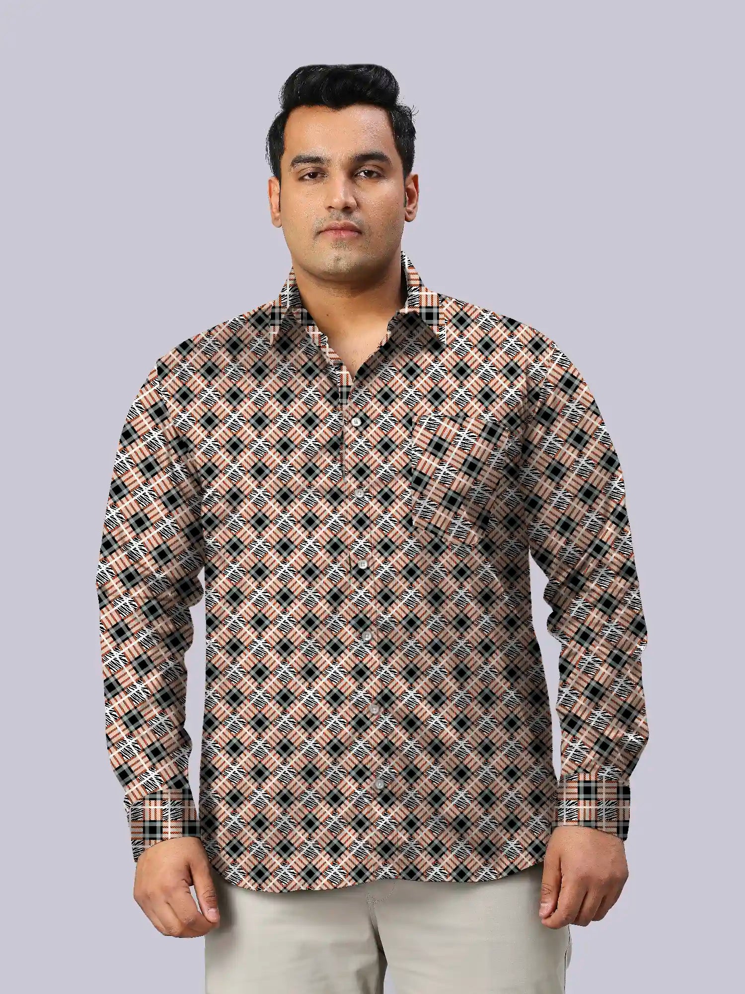 Zebra Skin Checks Men's Plus Size Full Sleeve Shirt
