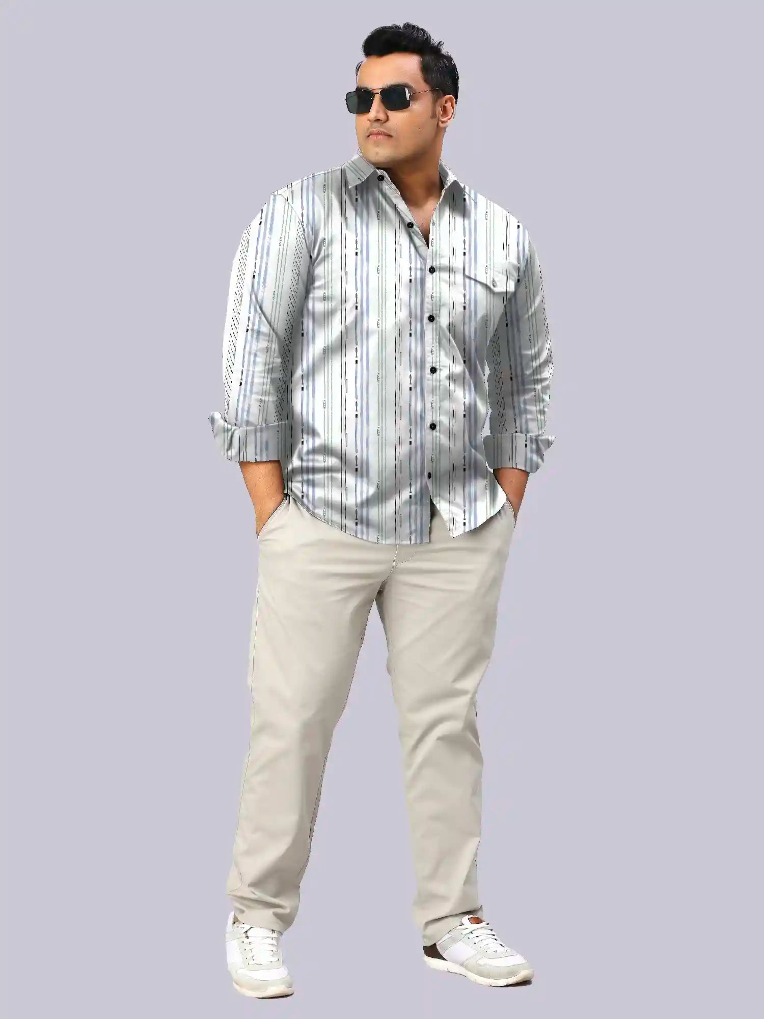 Crystal Stripes Men's Plus Size Full Sleeve Shirt