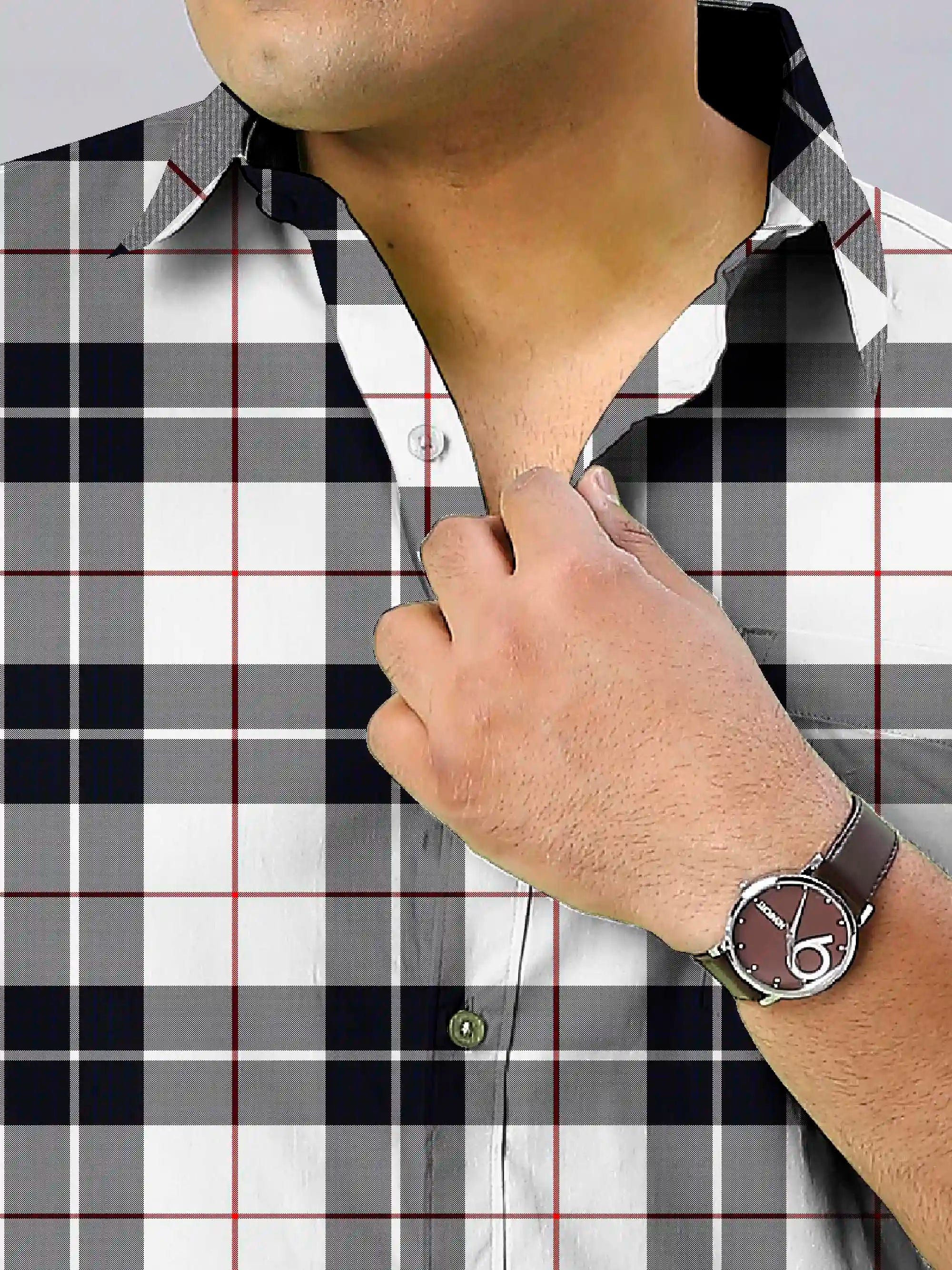 Black Grey Checks Men's Plus Size Full Sleeve Shirt