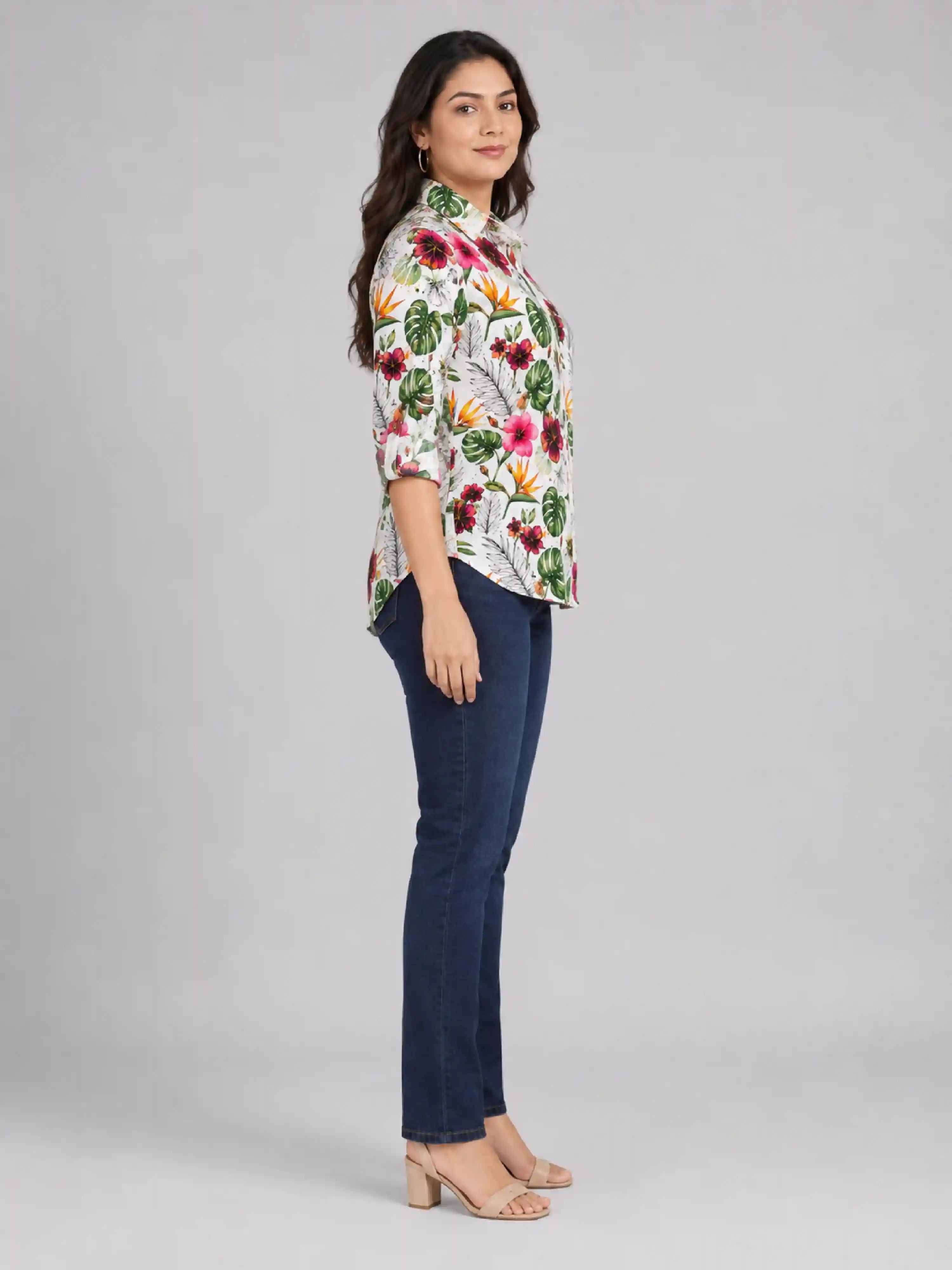 Tropical Hibiscus Floral Print Women’s Plus Size Shirt