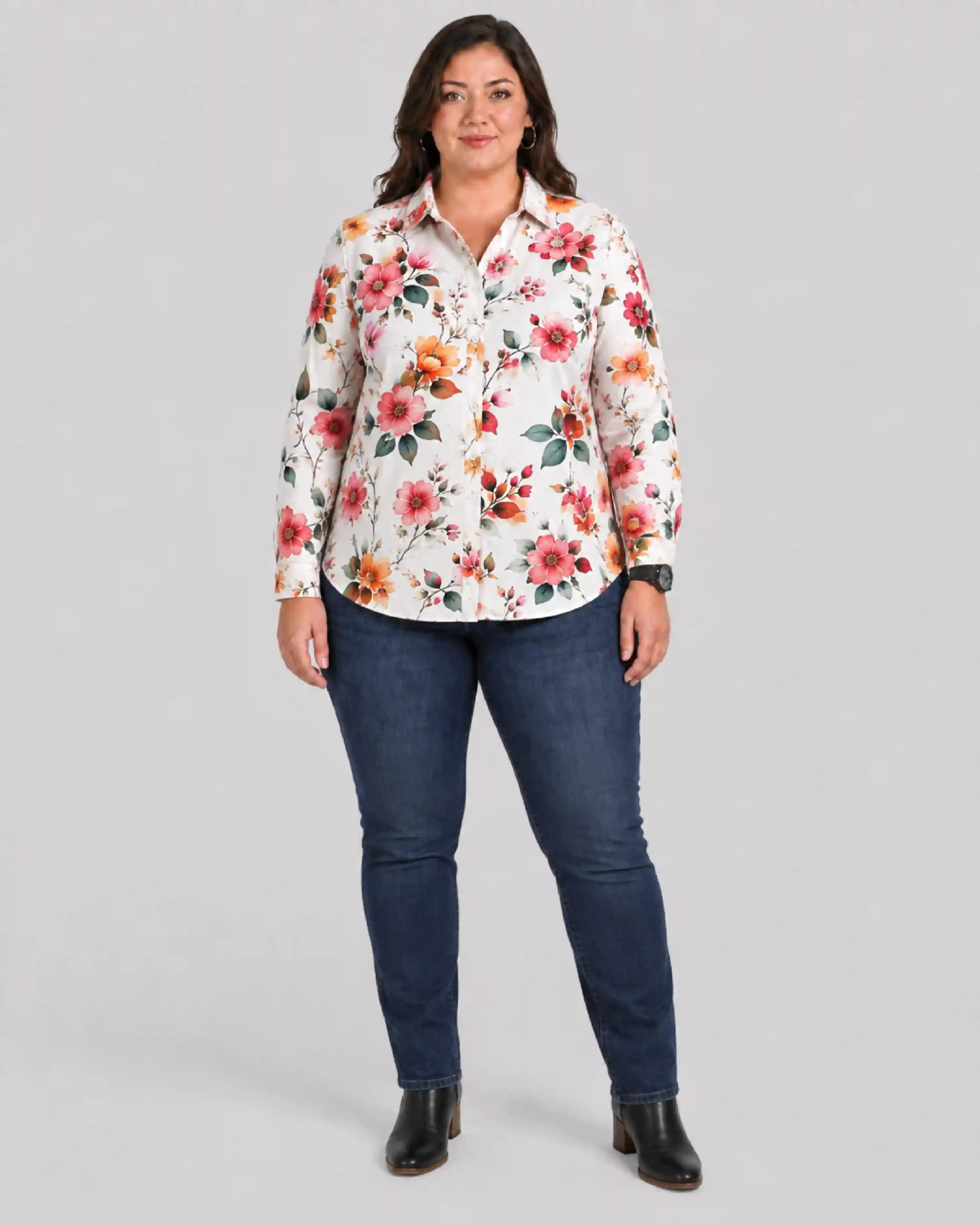 Bloom Floral Digital Print Women’s Plus Size Shirt