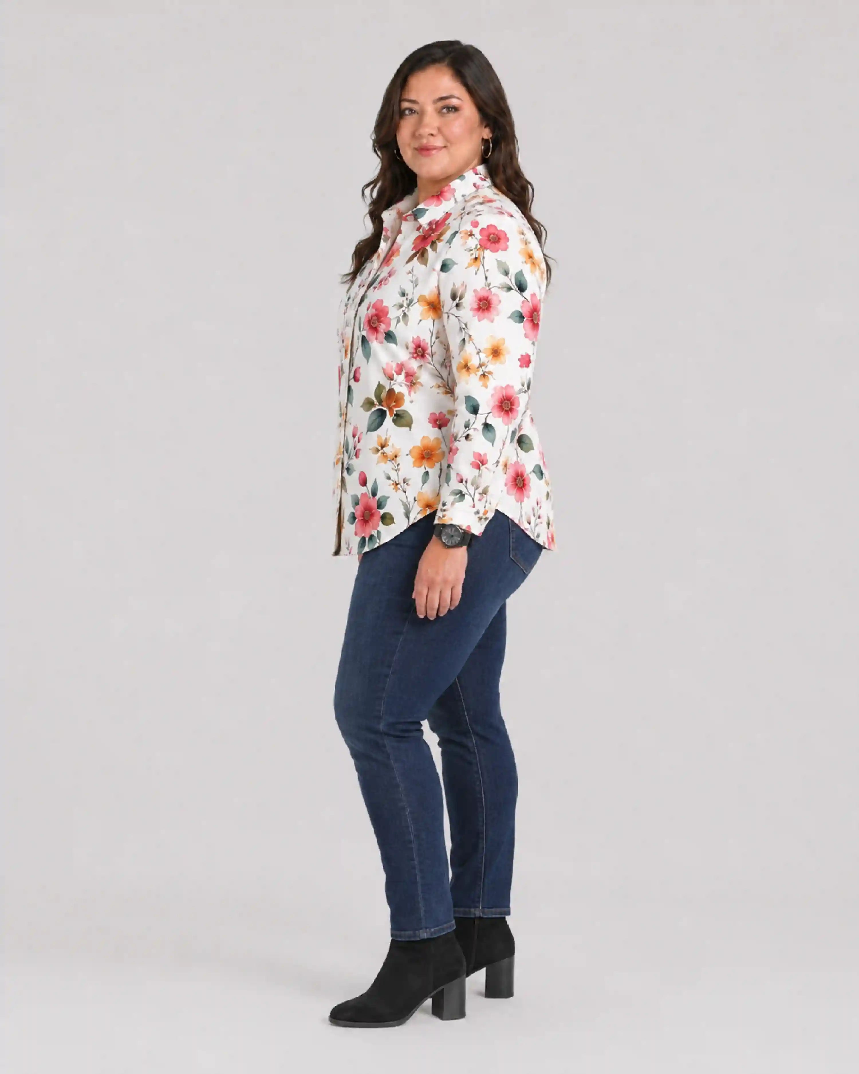 Bloom Floral Digital Print Women’s Plus Size Shirt