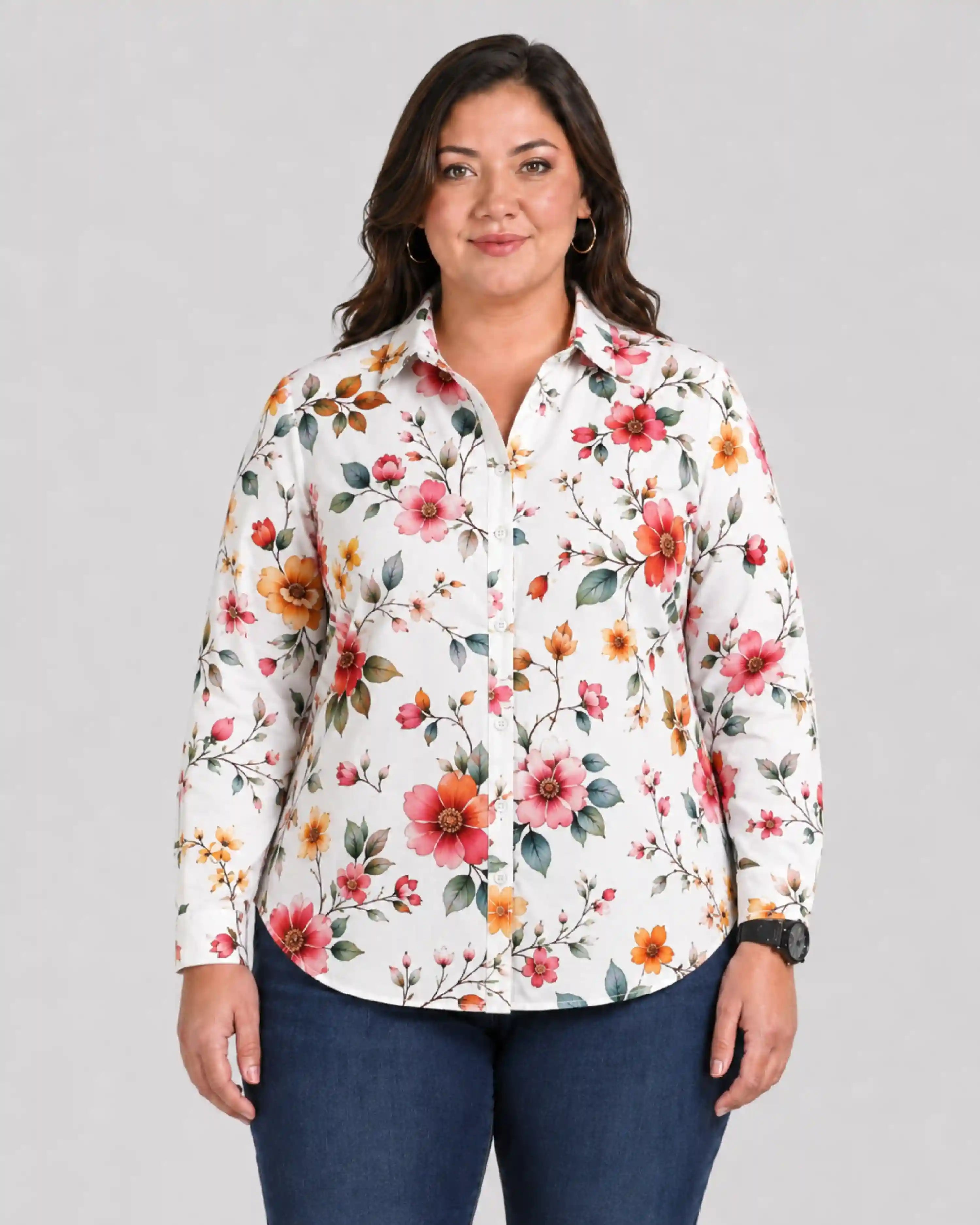 Bloom Floral Digital Print Women’s Plus Size Shirt