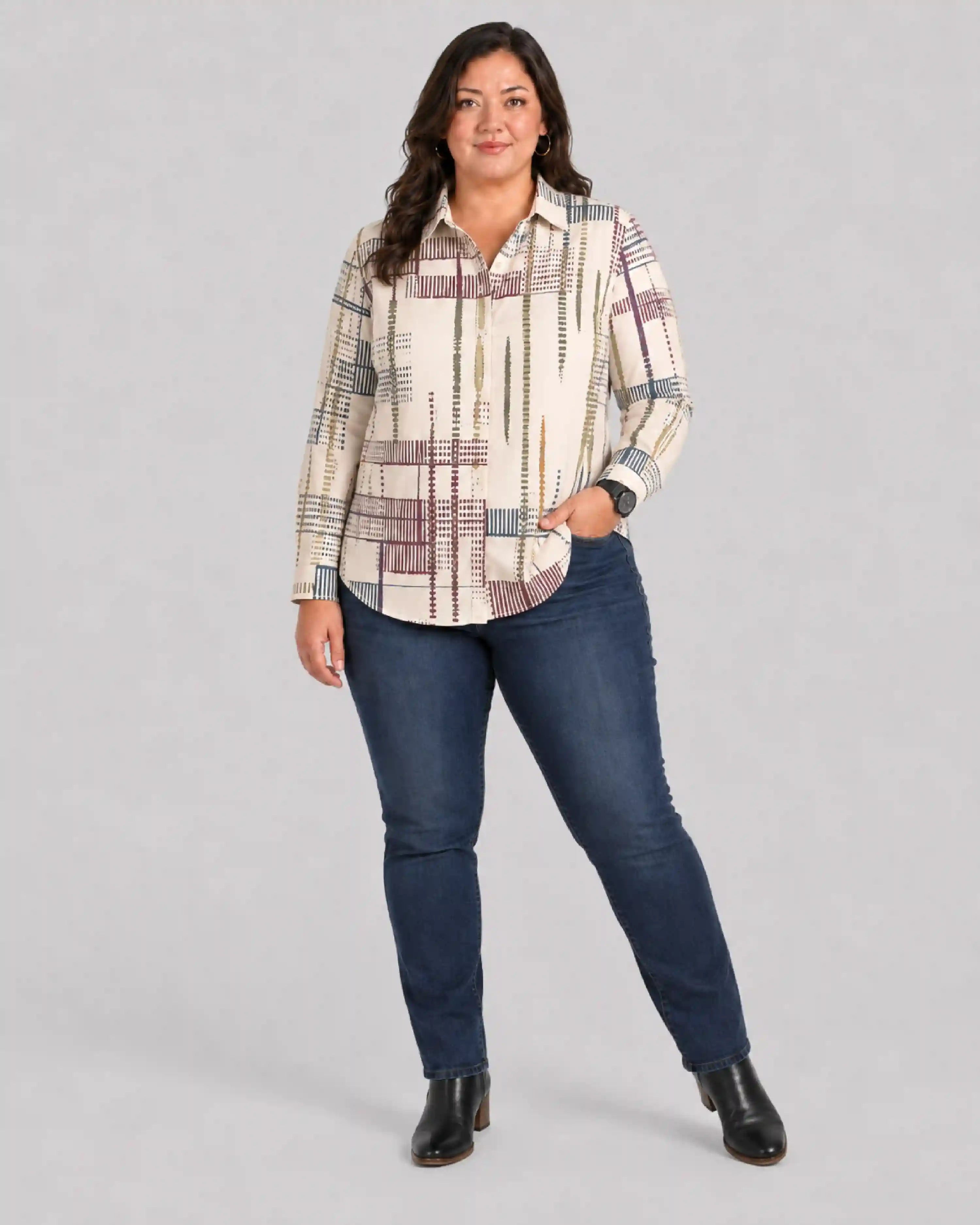 Abstract Linear Digital Print Women’s Plus Size Shirt