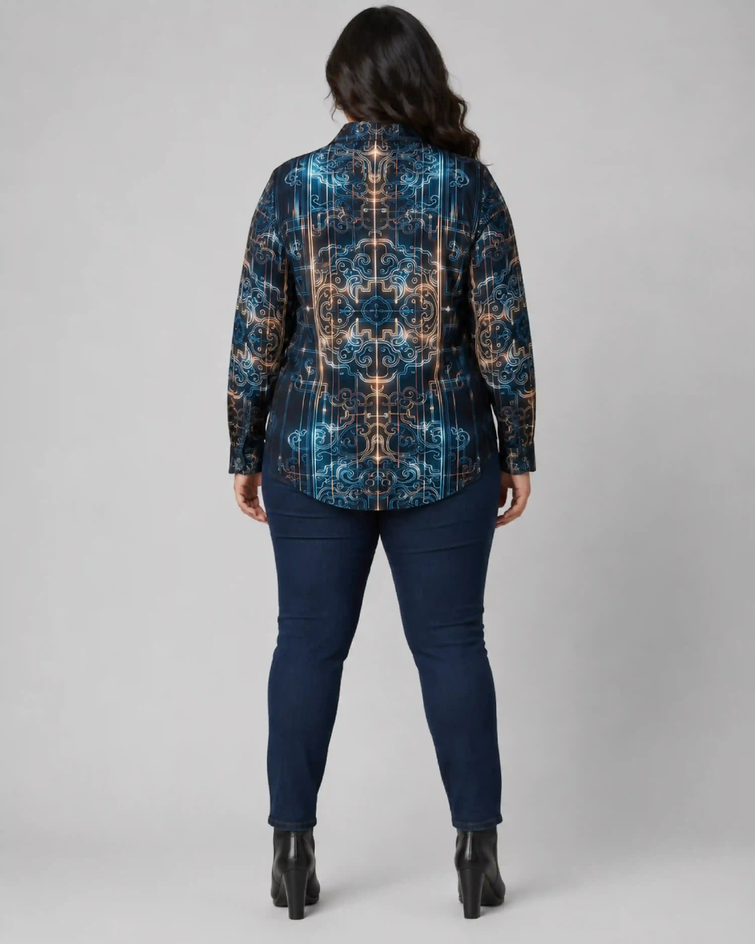 Neon Ornamental Digital Print Women’s Plus Size Shirt