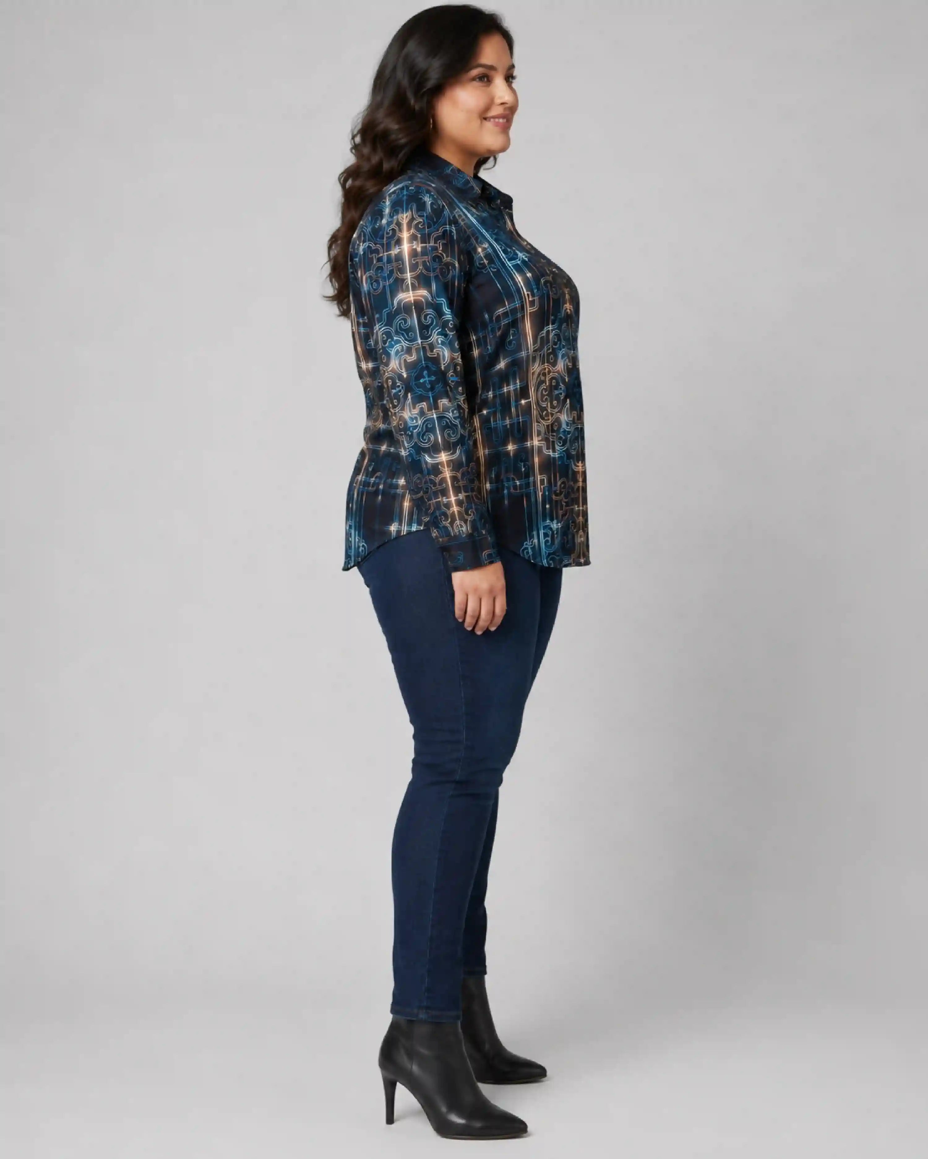 Neon Ornamental Digital Print Women’s Plus Size Shirt
