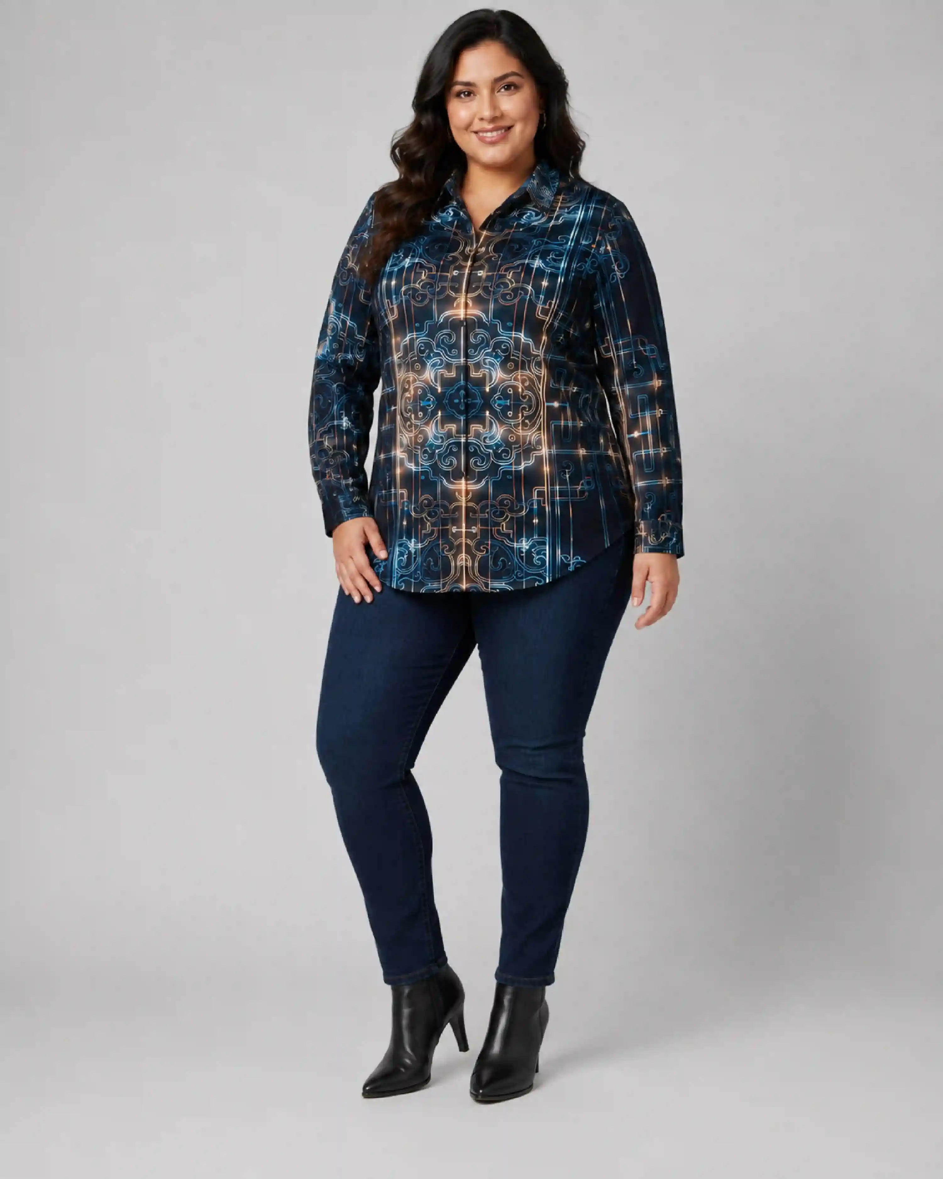 Neon Ornamental Digital Print Women’s Plus Size Shirt