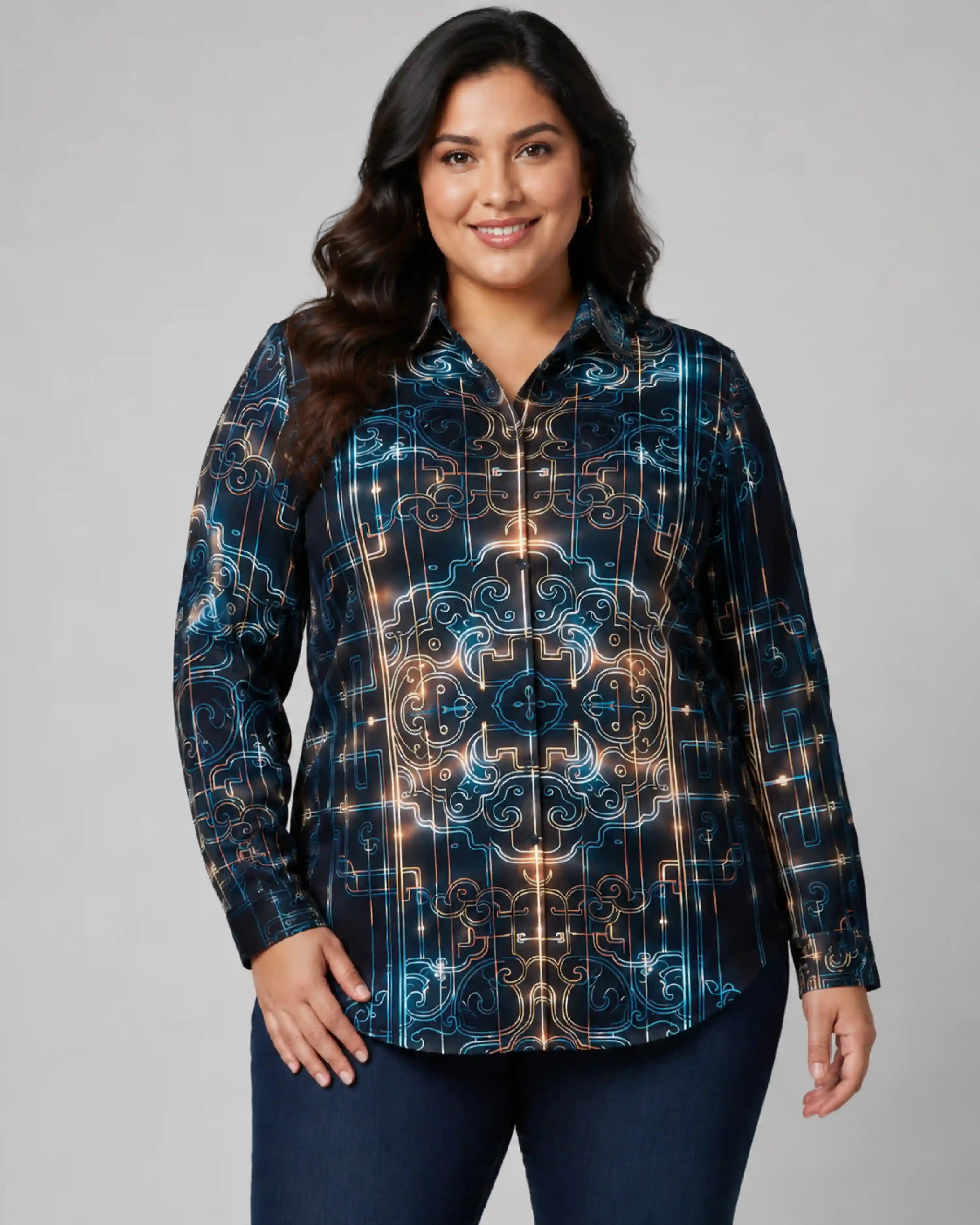 Neon Ornamental Digital Print Women’s Plus Size Shirt