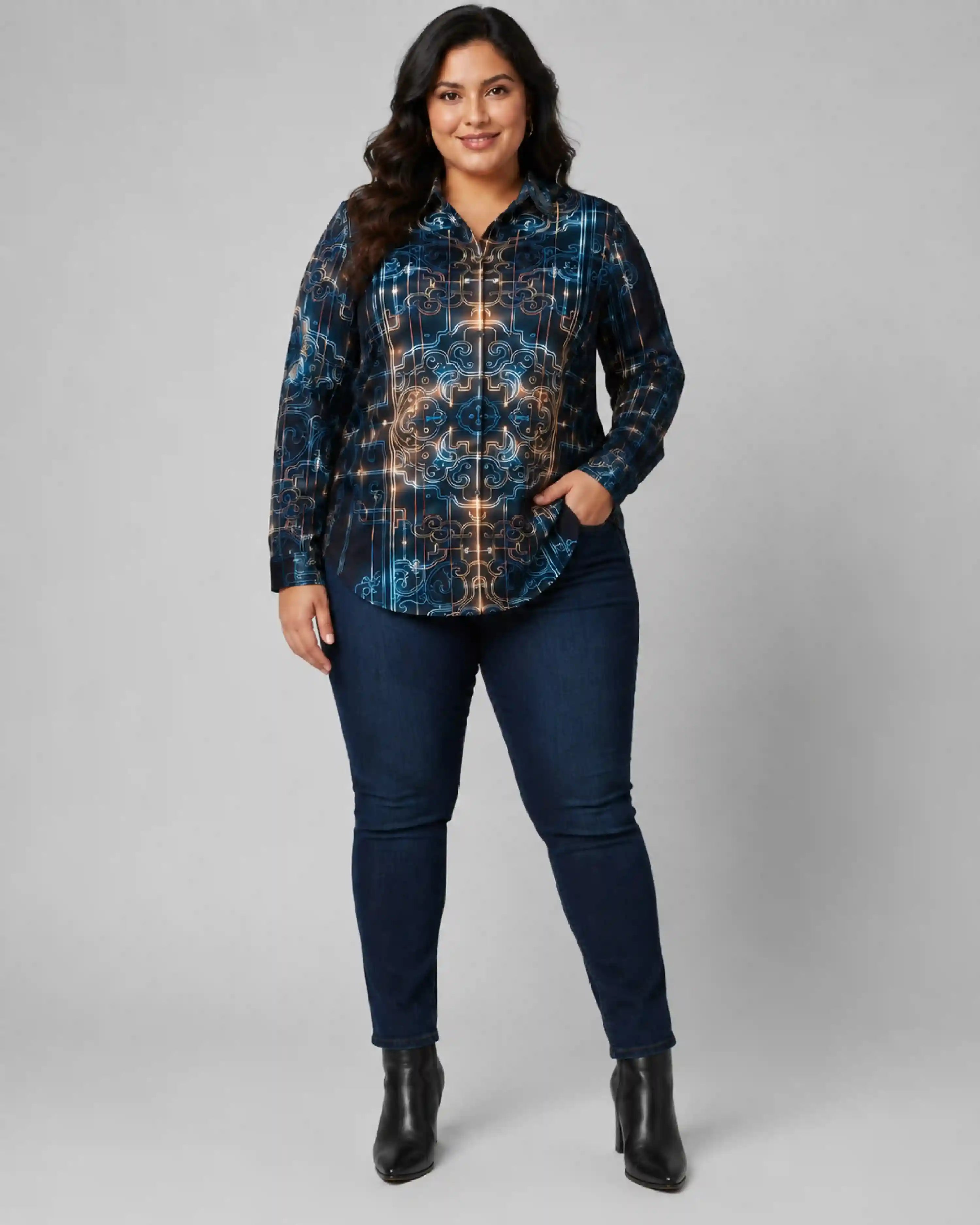 Neon Ornamental Digital Print Women’s Plus Size Shirt