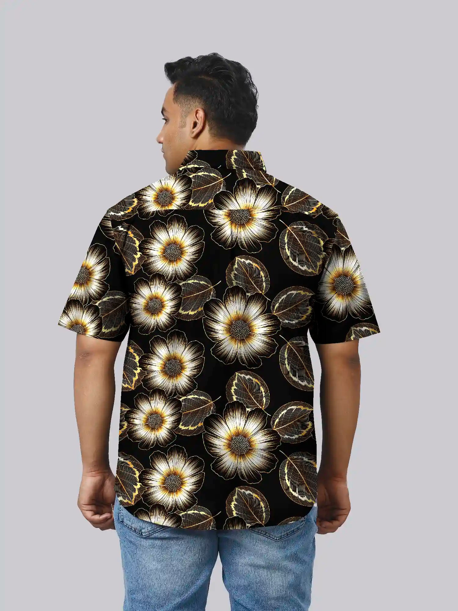 Floral Elegant Printed Men's Plus Size Half Sleeve Shirt