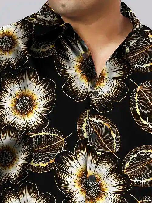 Floral Elegant Printed Men's Plus Size Half Sleeve Shirt