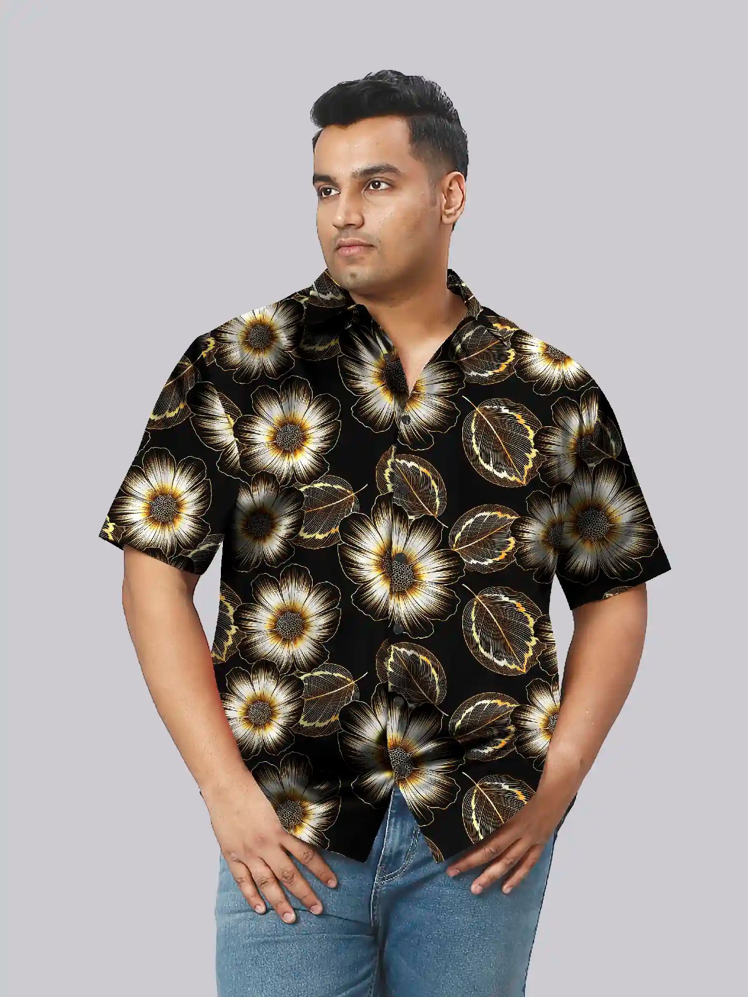 Floral Elegant Printed Men's Plus Size Half Sleeve Shirt