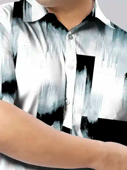 Black Grey Ombre Printed Men's Plus Size Half Sleeve Shirt