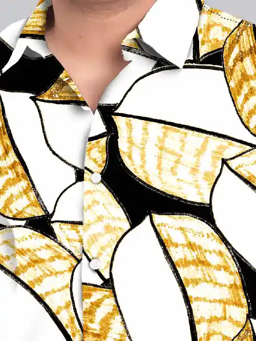 Yellow Tropical Leaves Printed Men's Plus Size Half Sleeve Shirt
