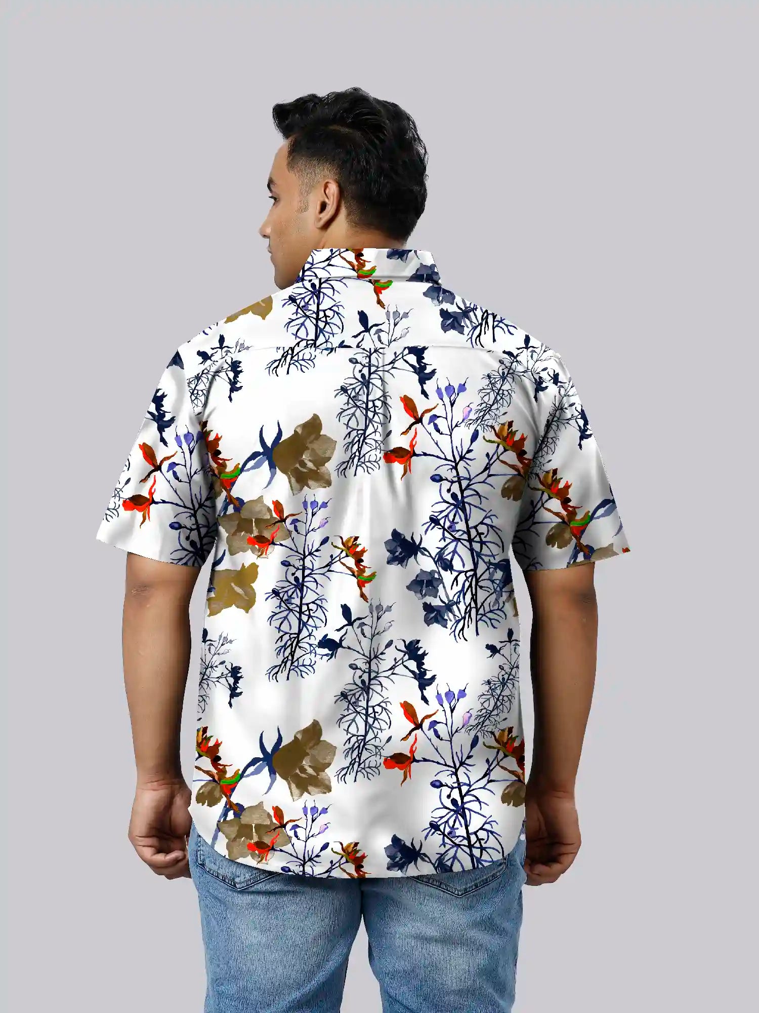 Bluebells Wild Flowers Printed Men's Plus Size Half Sleeve Shirt