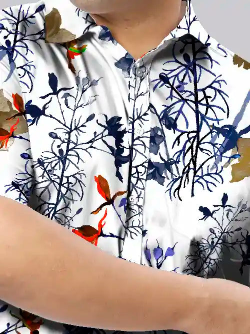 Bluebells Wild Flowers Printed Men's Plus Size Half Sleeve Shirt