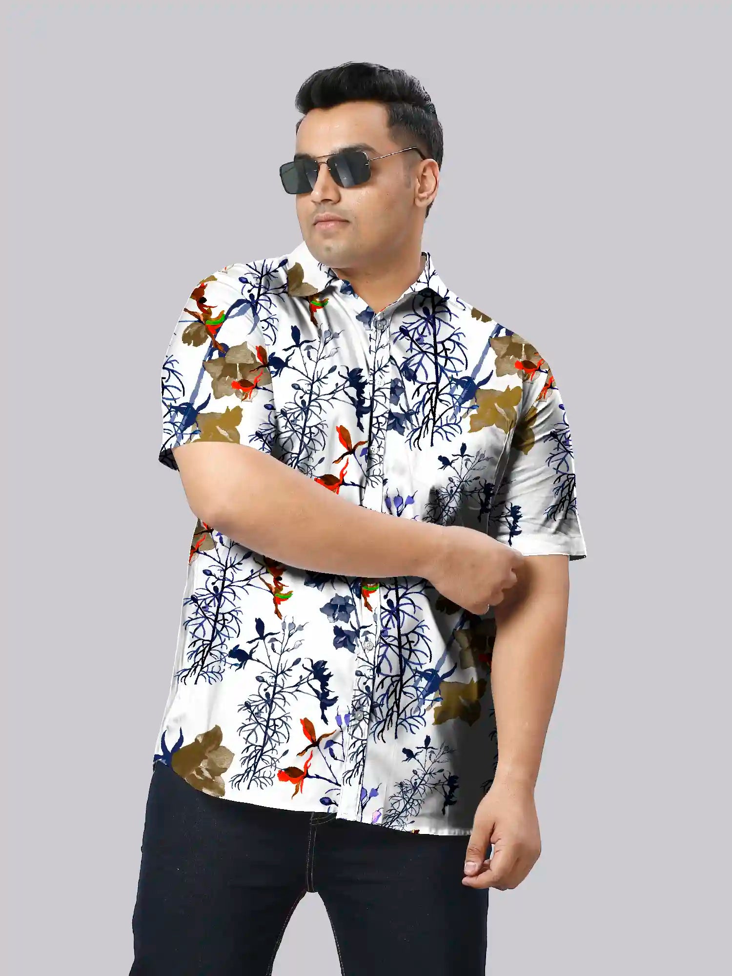 Bluebells Wild Flowers Printed Men's Plus Size Half Sleeve Shirt
