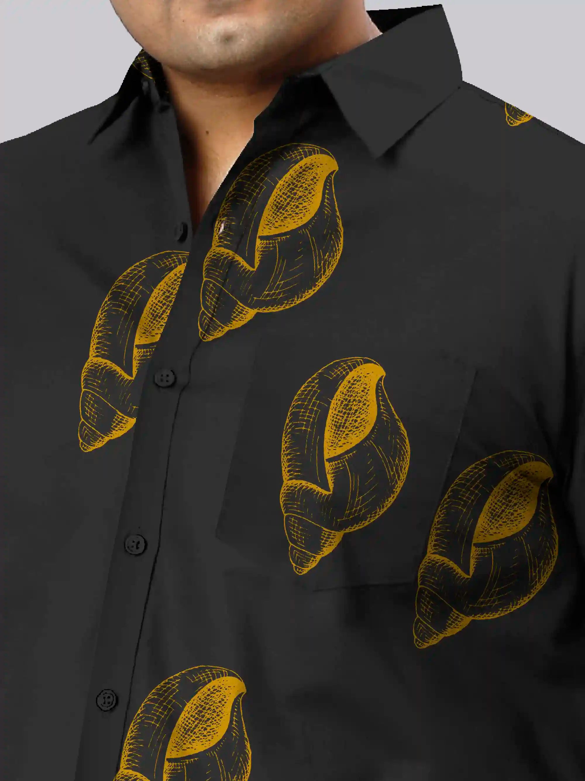 Golden Seashell Digital Printed Men Plus Size Half Sleeve Shirt