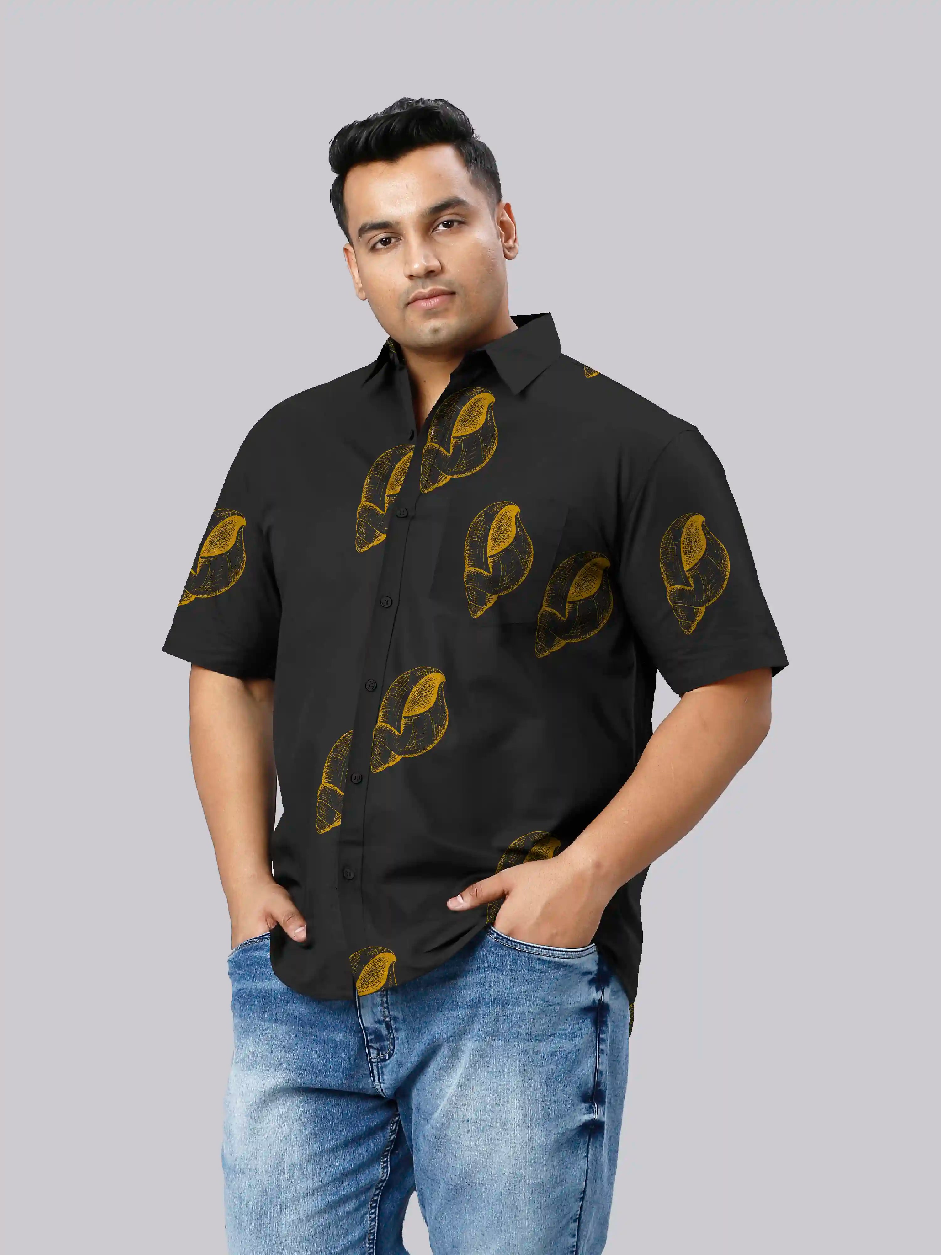 Golden Seashell Digital Printed Men Plus Size Half Sleeve Shirt