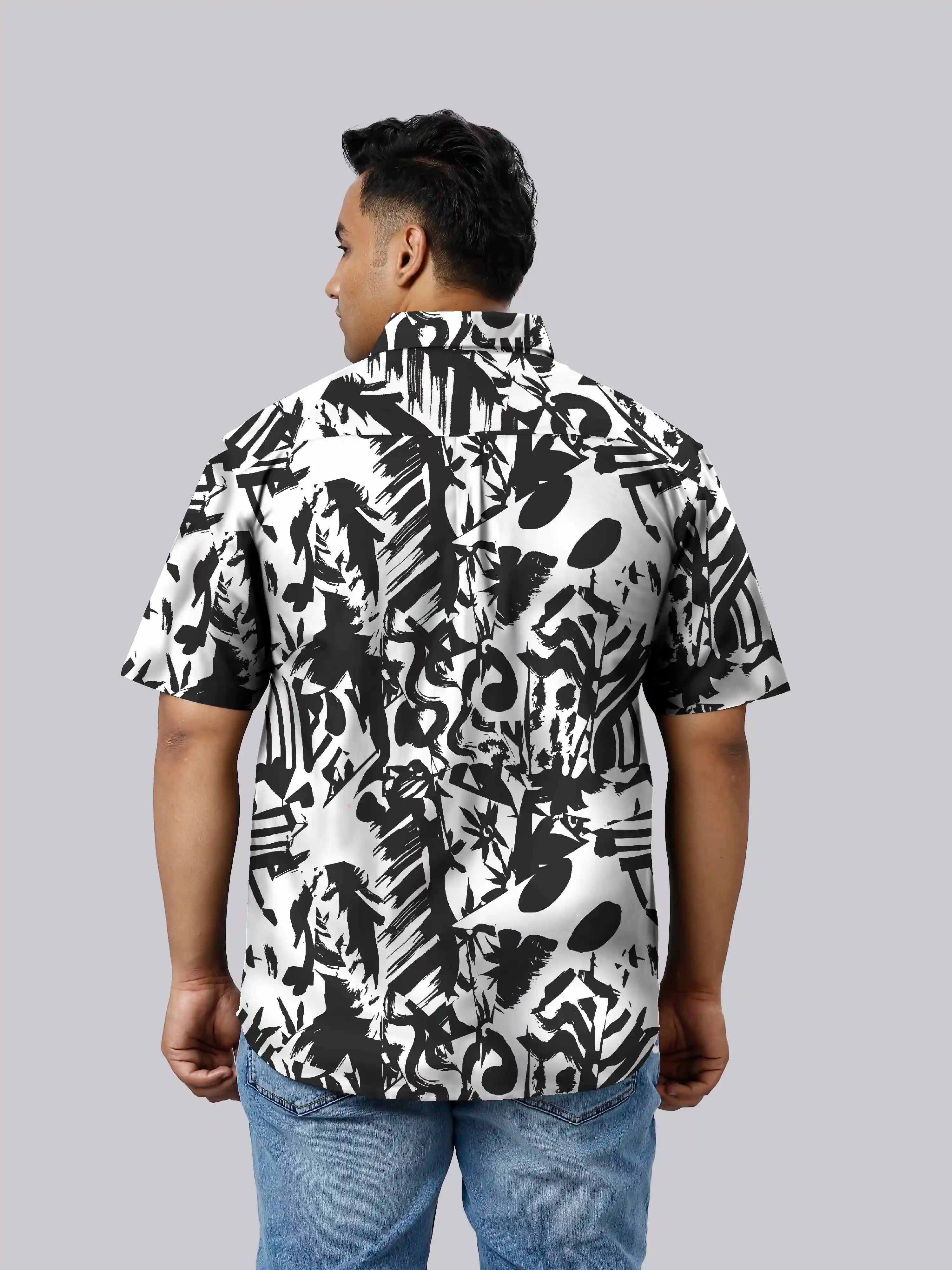 Abstract Arts Digital Printed Men Plus Size Half Sleeve Shirt