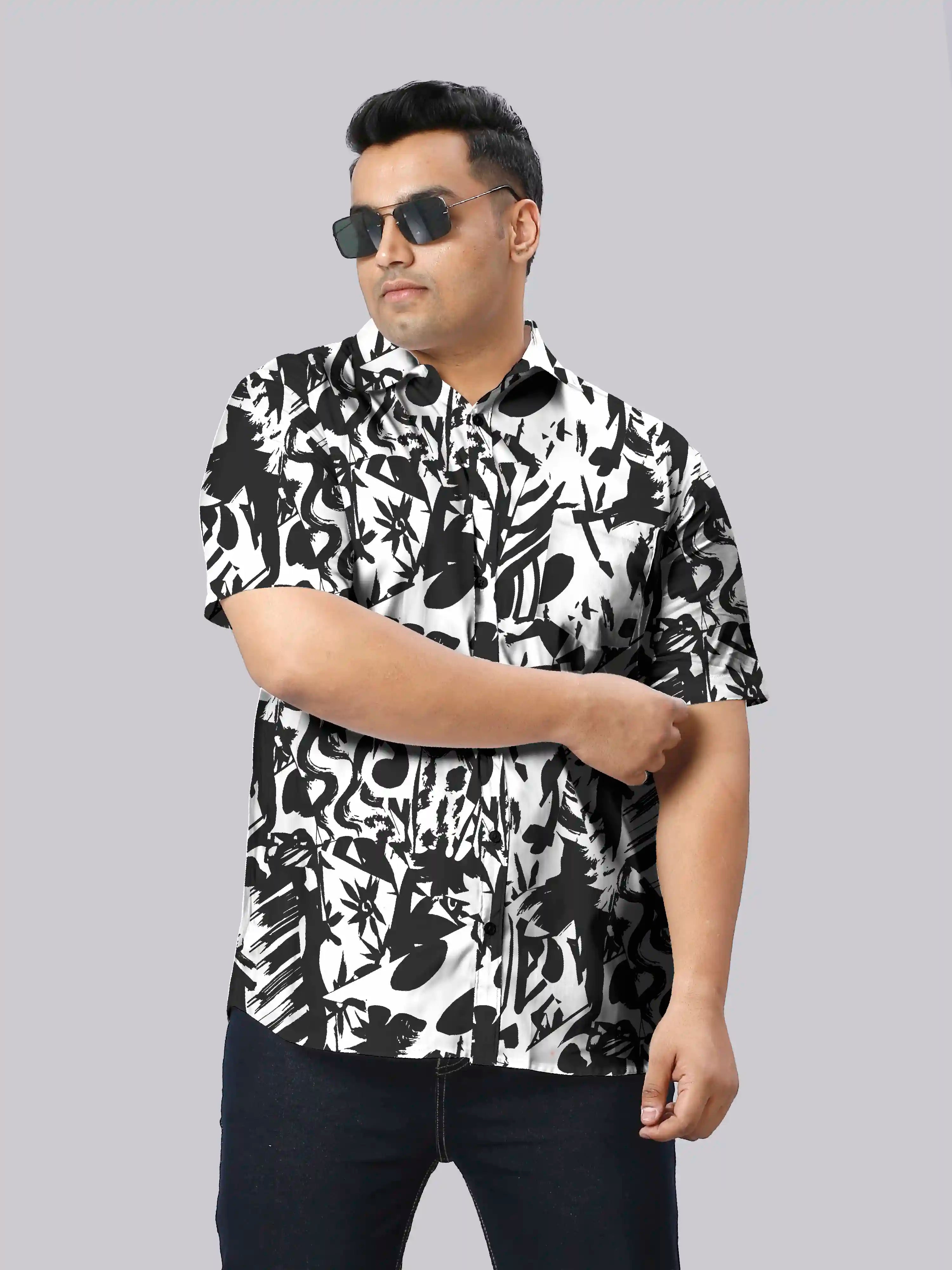Abstract Arts Digital Printed Men Plus Size Half Sleeve Shirt