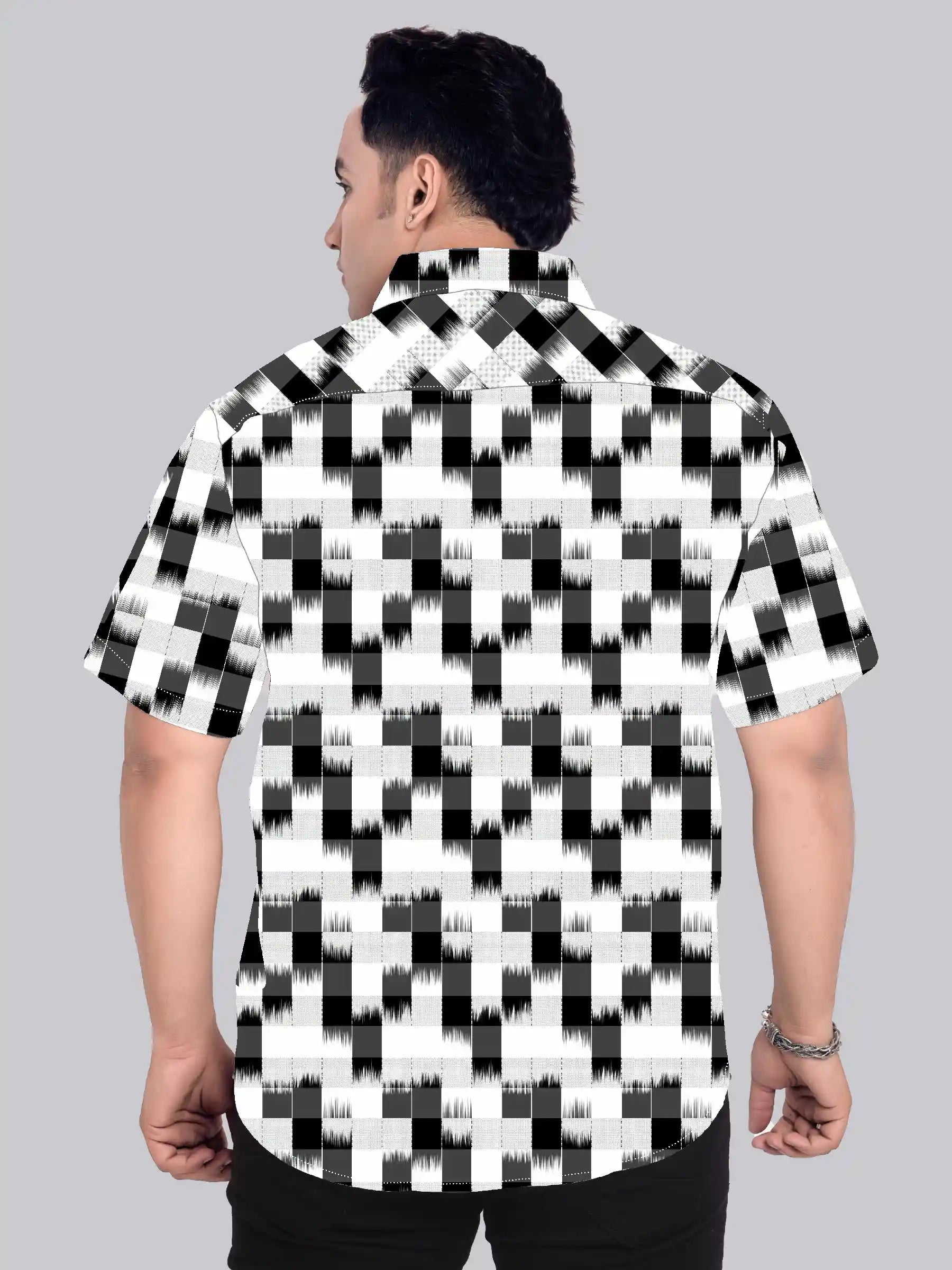 Ikat Ethnic Pattern Printed Men's Plus Size Half Sleeve Shirt