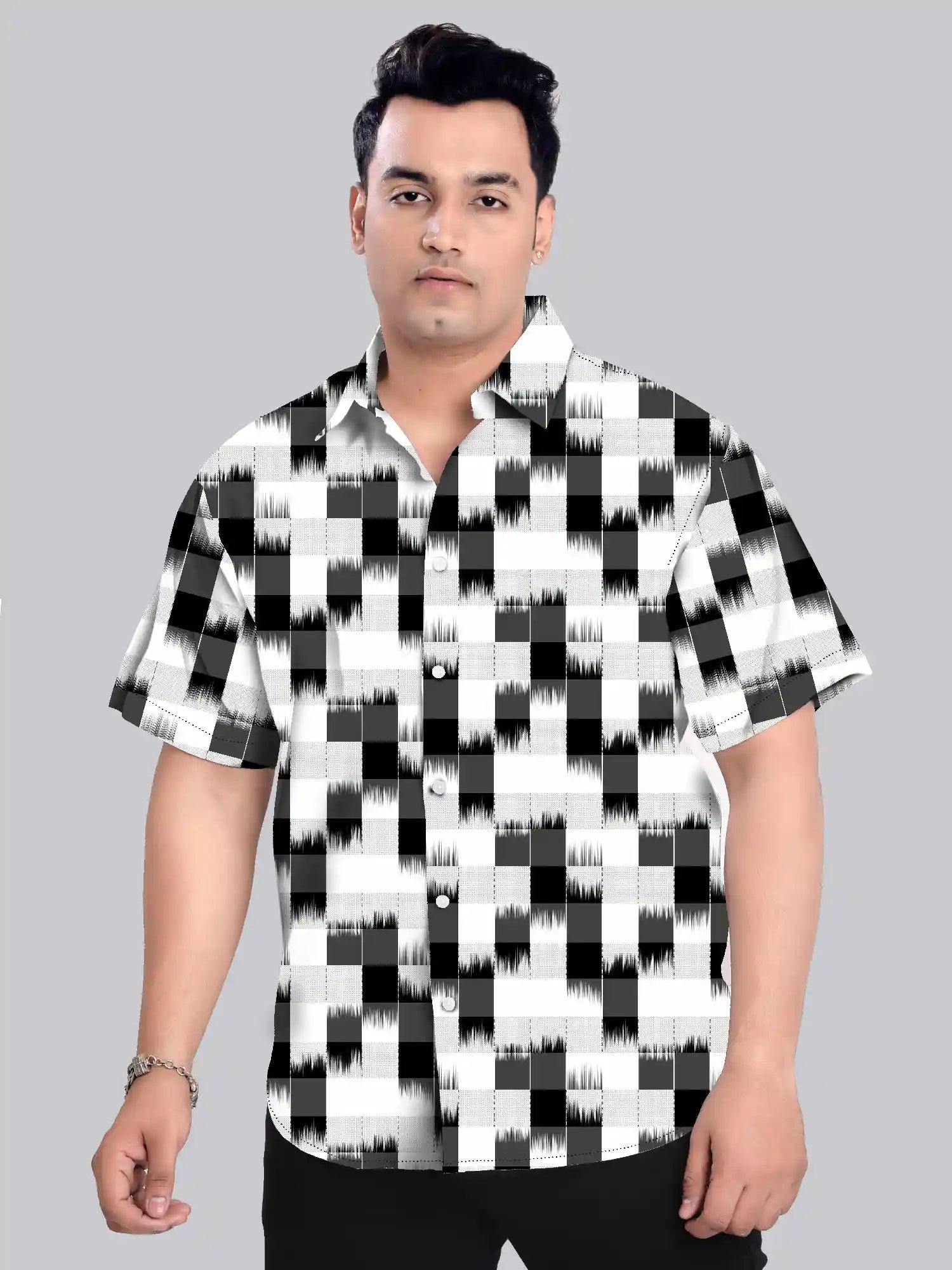 Ikat Ethnic Pattern Printed Men's Plus Size Half Sleeve Shirt