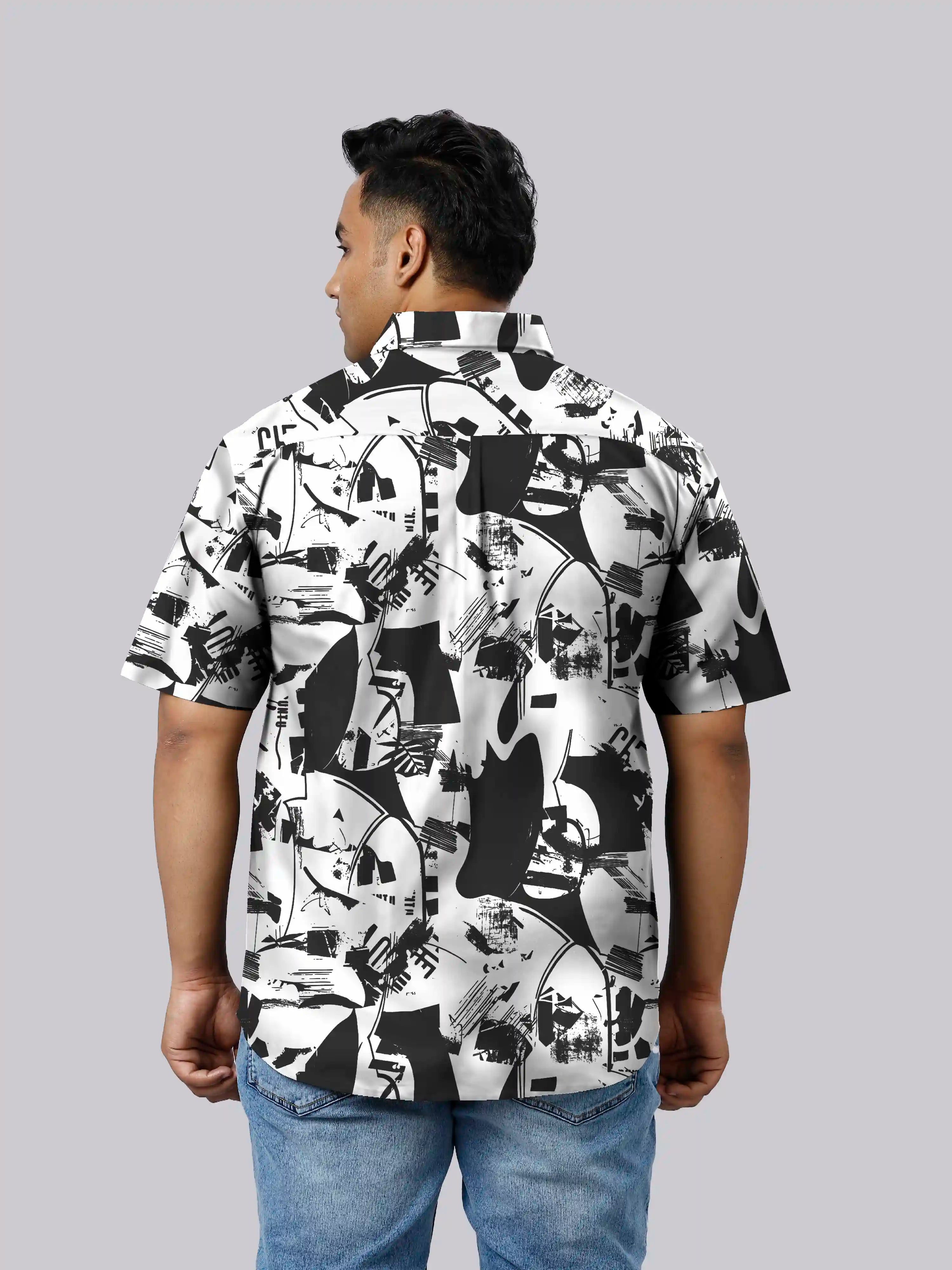Abstract Shapes Digital Printed Men Plus Size Half Sleeve Shirt