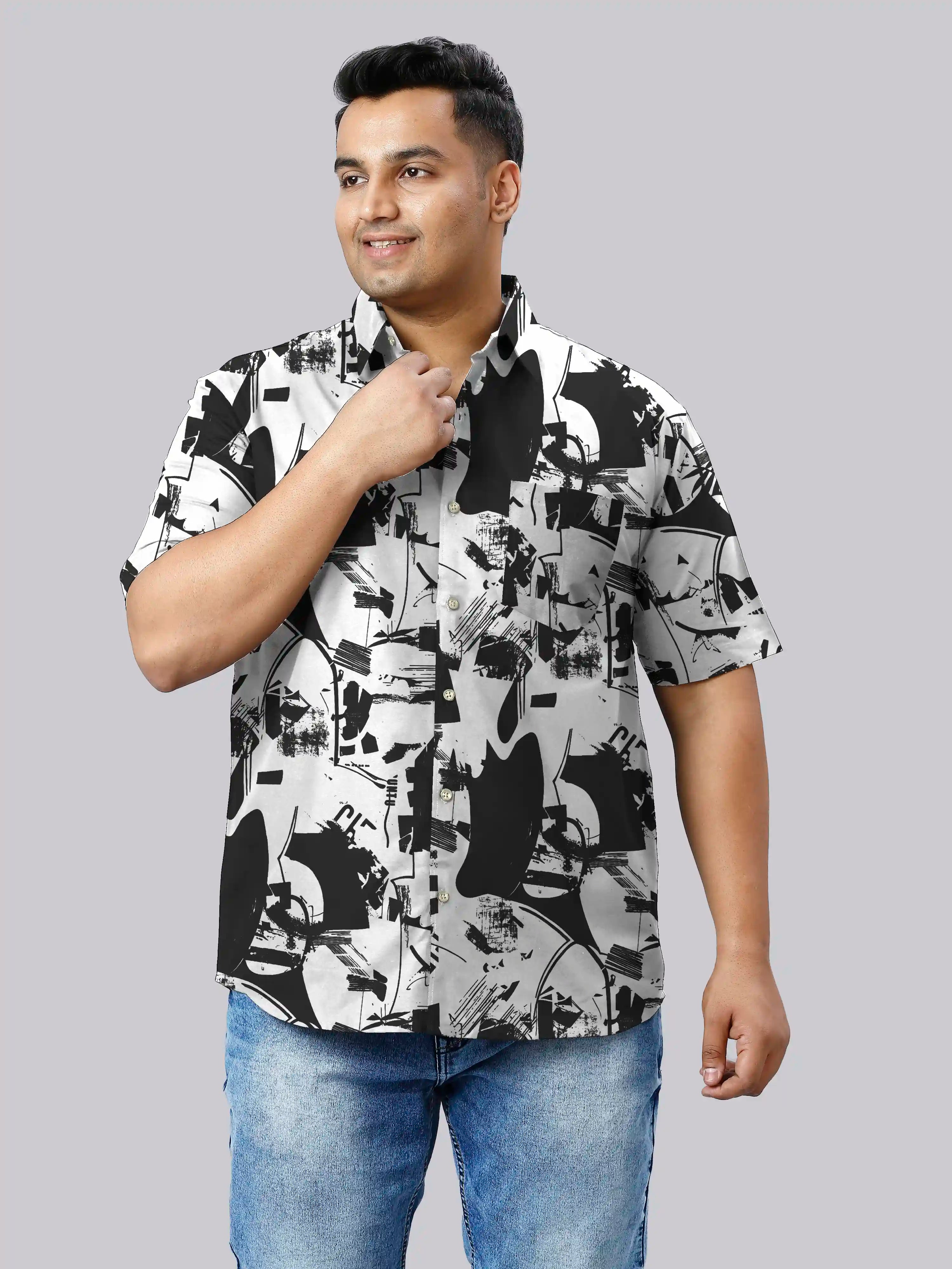 Abstract Shapes Digital Printed Men Plus Size Half Sleeve Shirt