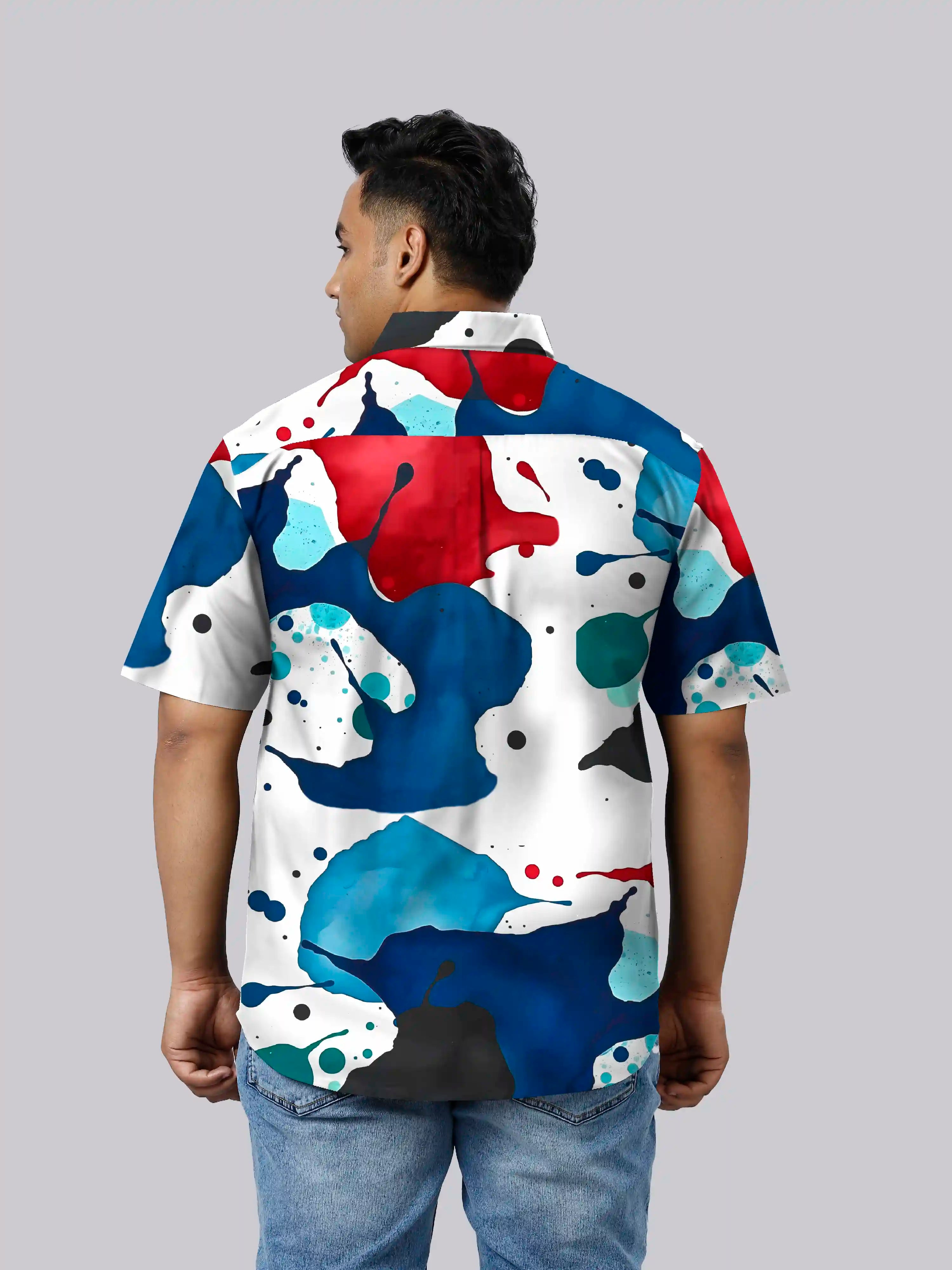 Splashes Color Digital Printed Men Plus Size Half Sleeve Shirt